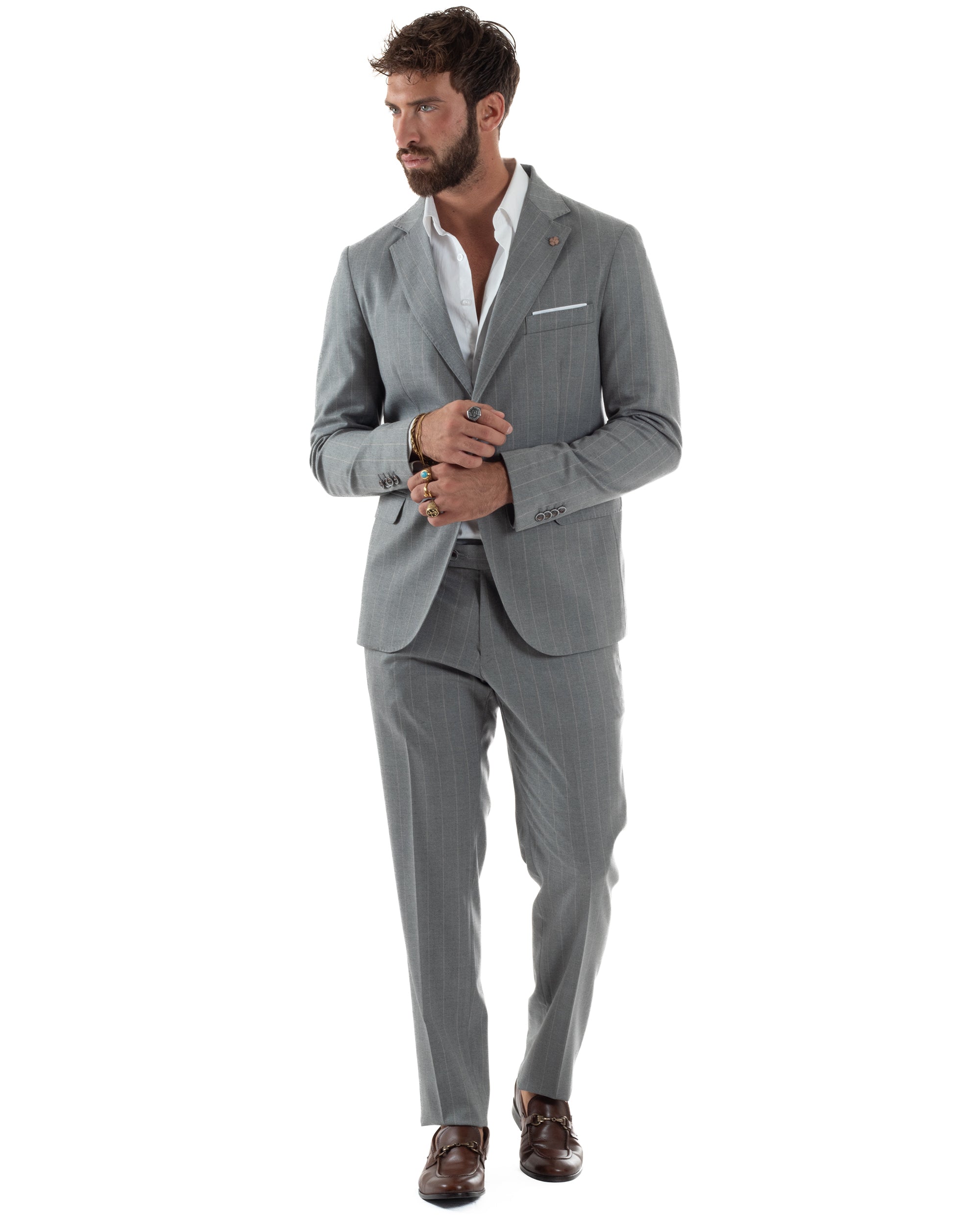 Abito Uomo Monopetto Gessato Sartoriale Rigato Grigio Over-D OC1F2W5A03