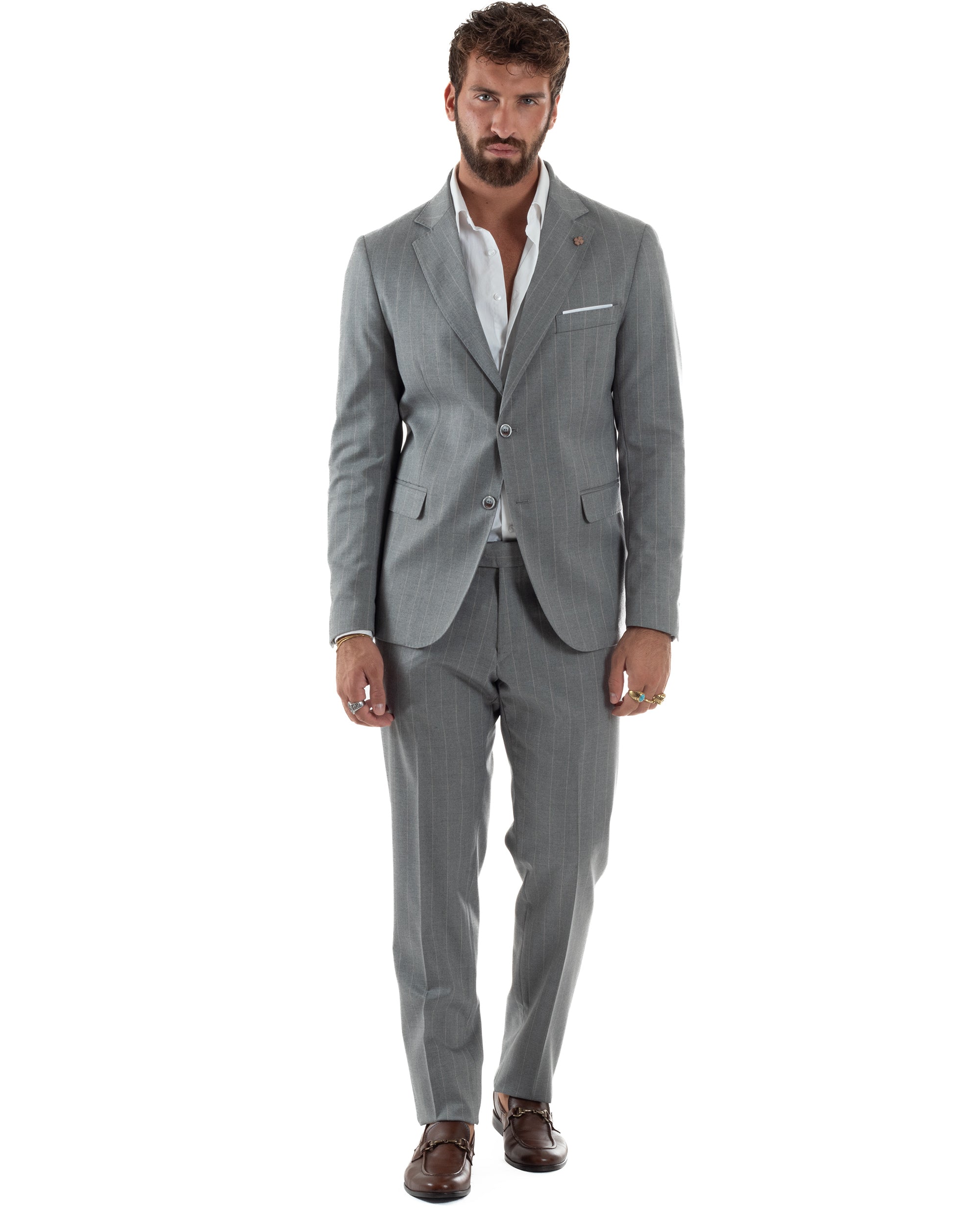Abito Uomo Monopetto Gessato Sartoriale Rigato Grigio Over-D OC1F2W5A03