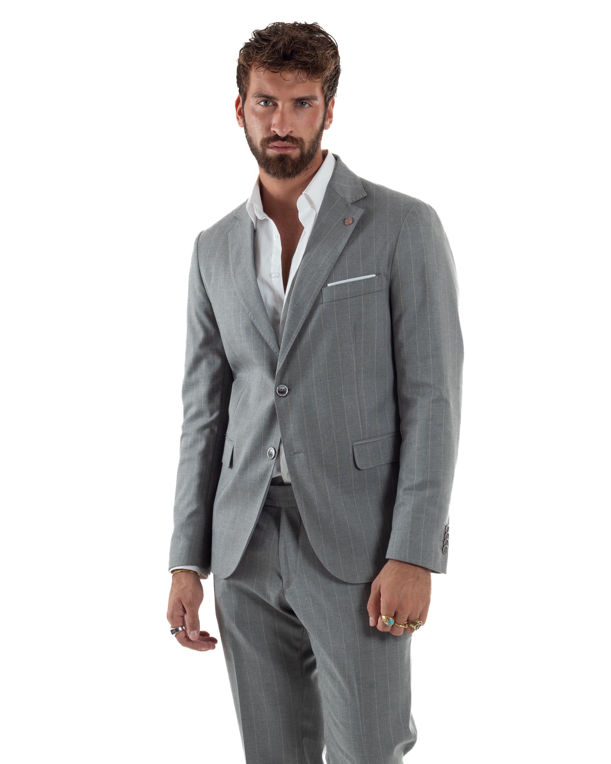 Abito Uomo Monopetto Gessato Sartoriale Rigato Grigio Over-D OC1F2W5A03