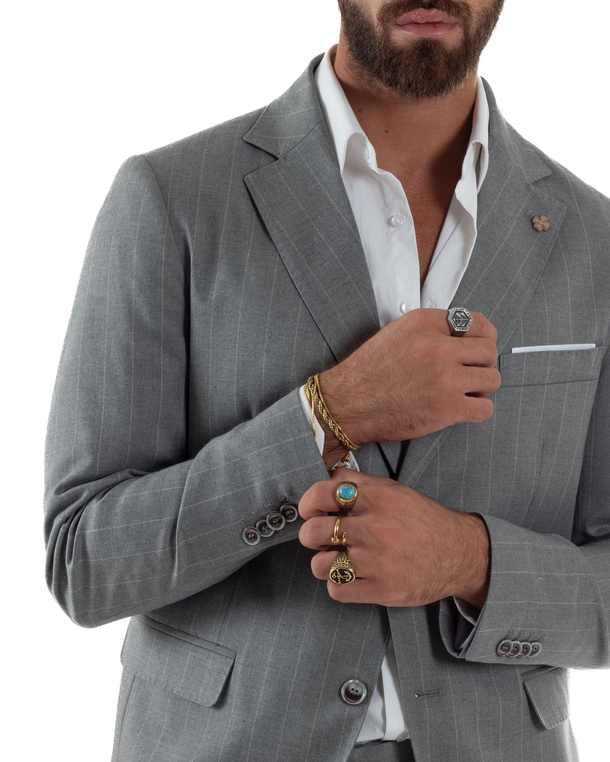 Abito Uomo Monopetto Gessato Sartoriale Rigato Grigio Over-D OC1F2W5A03