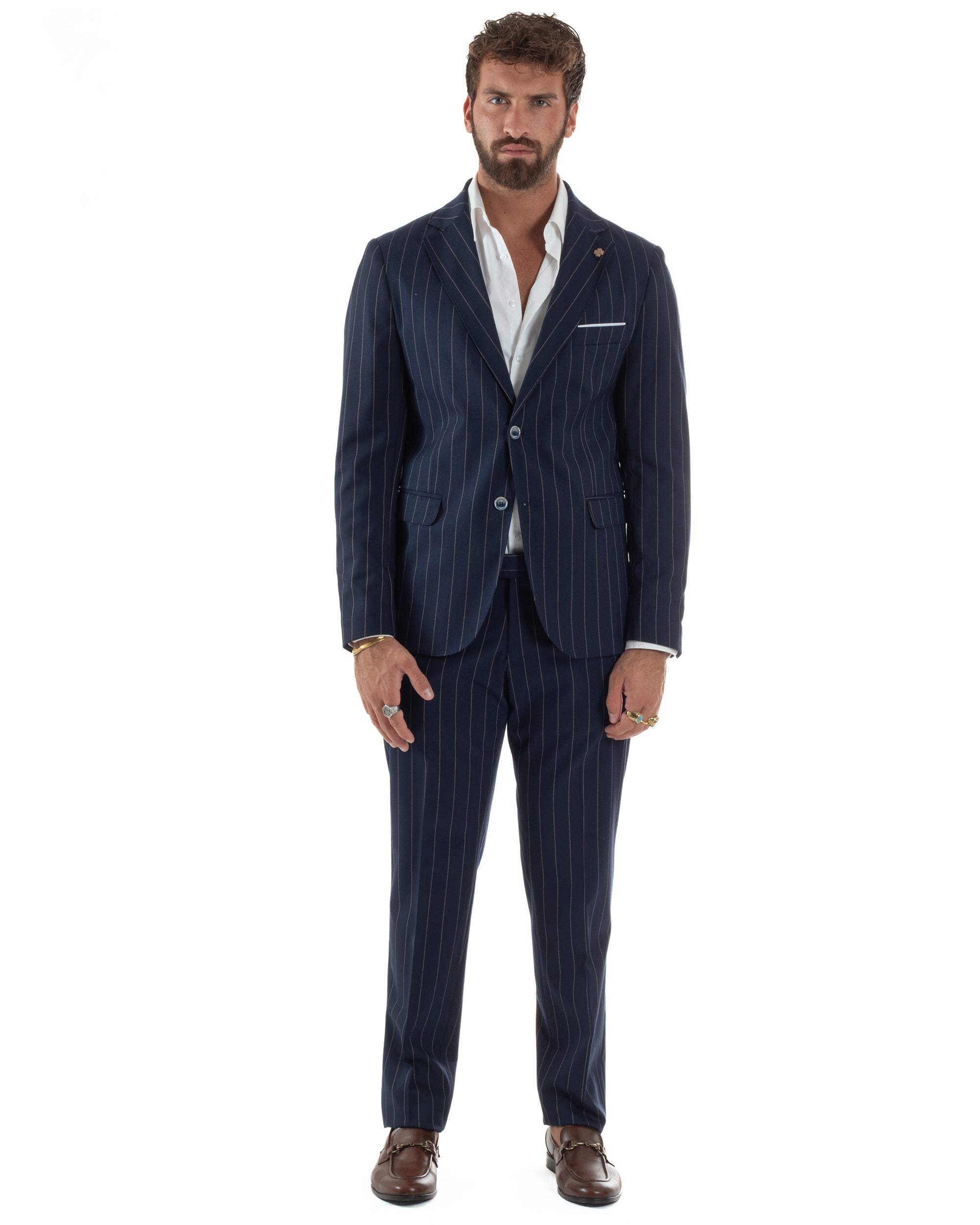 Abito Uomo Monopetto Gessato Sartoriale Rigato Blu Over-D OC1F2W5A03