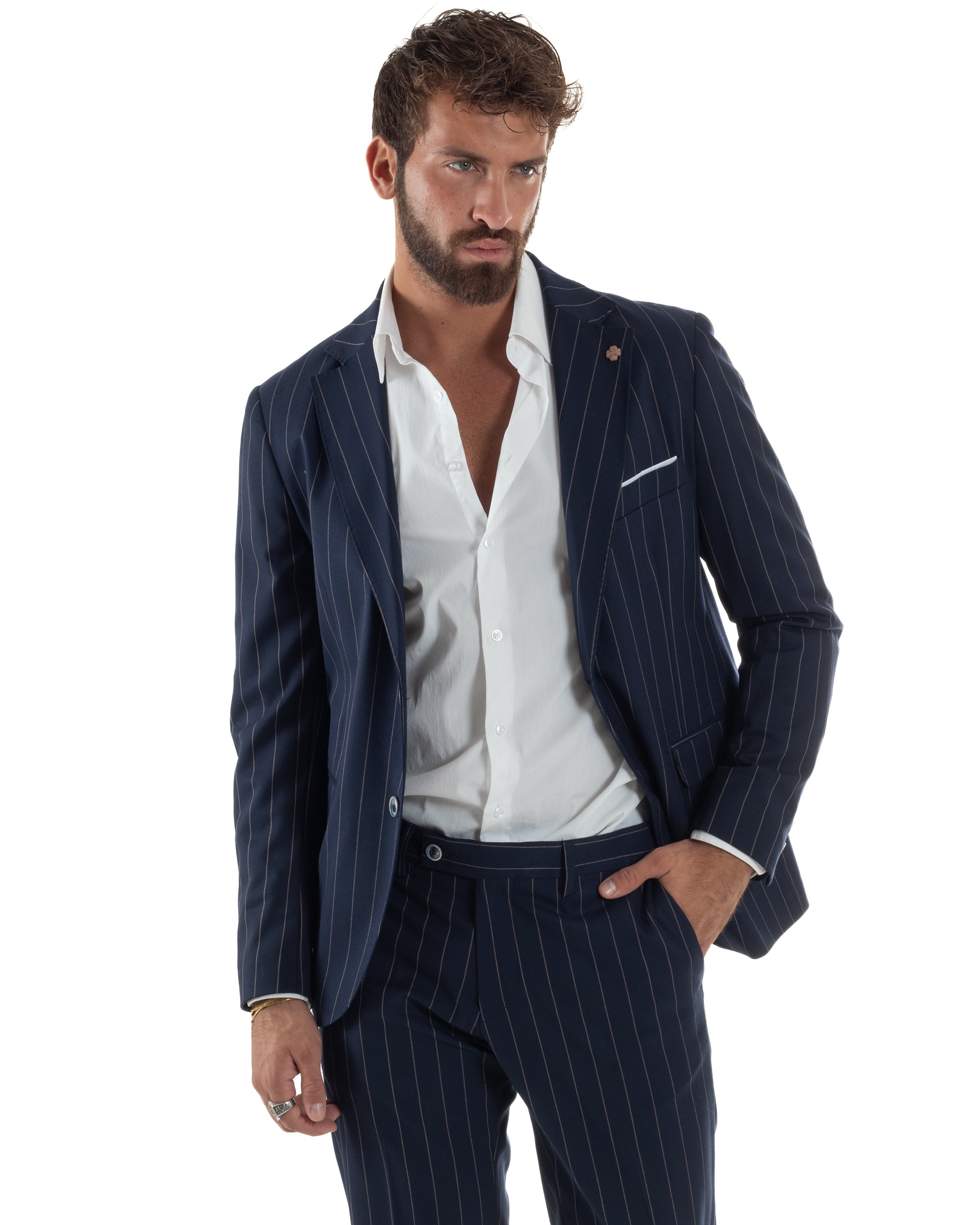 Abito Uomo Monopetto Gessato Sartoriale Rigato Blu Over-D OC1F2W5A03