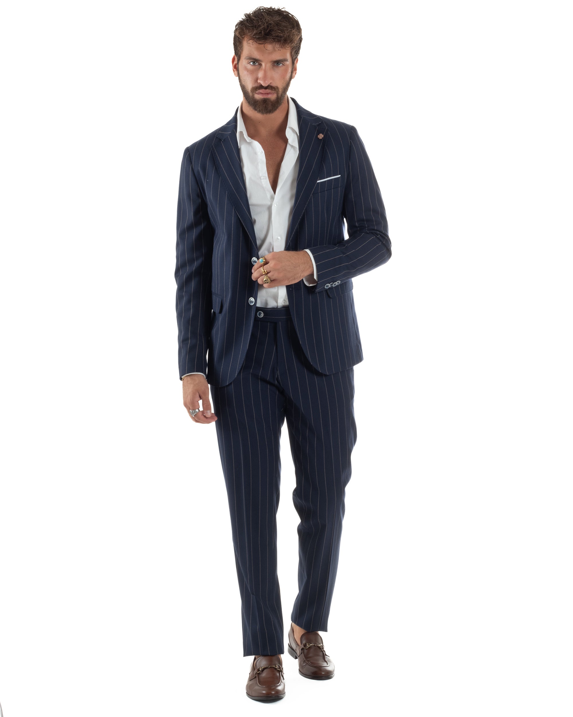 Abito Uomo Monopetto Gessato Sartoriale Rigato Blu Over-D OC1F2W5A03
