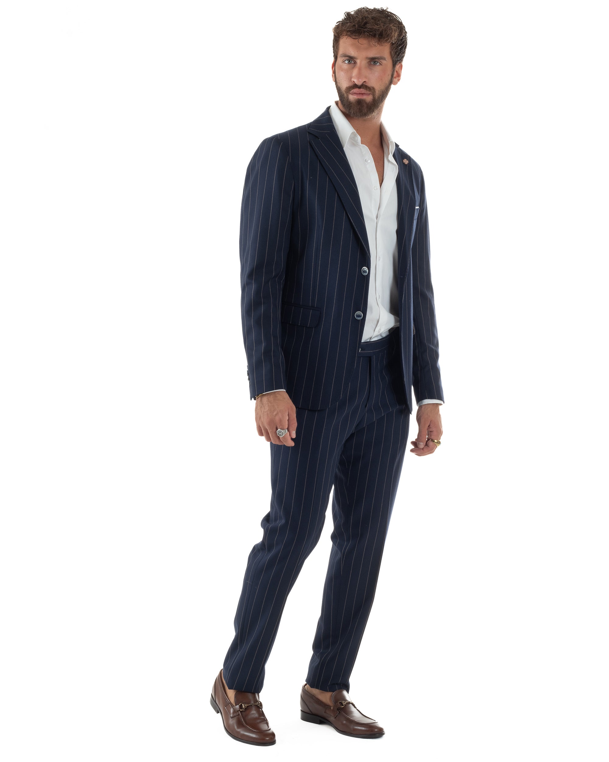 Abito Uomo Monopetto Gessato Sartoriale Rigato Blu Over-D OC1F2W5A03