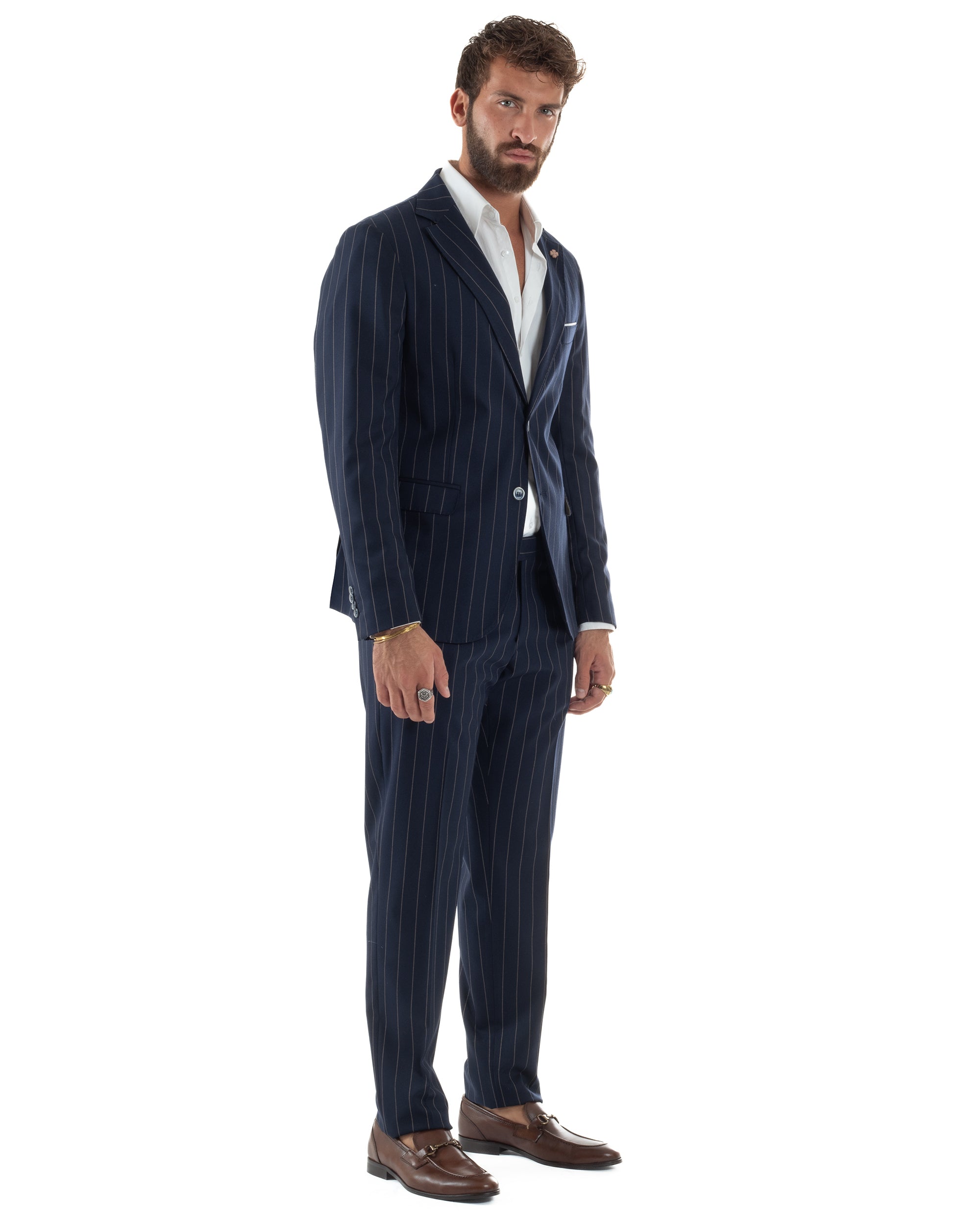 Abito Uomo Monopetto Gessato Sartoriale Rigato Blu Over-D OC1F2W5A03