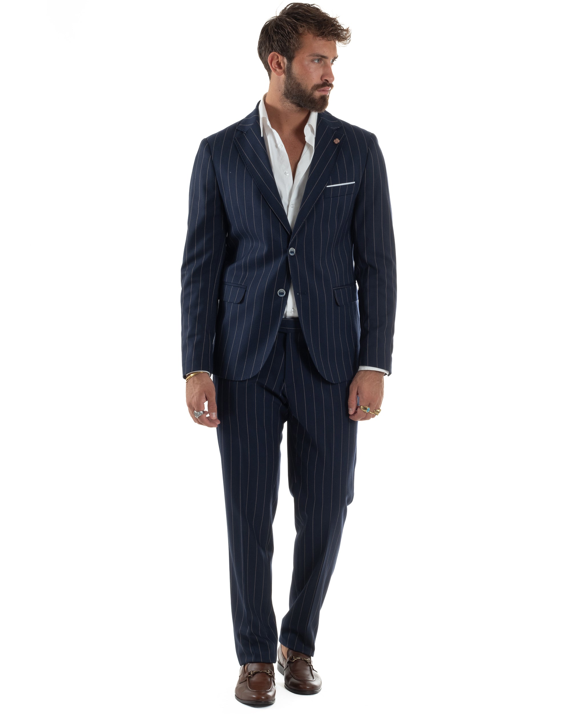 Abito Uomo Monopetto Gessato Sartoriale Rigato Blu Over-D OC1F2W5A03