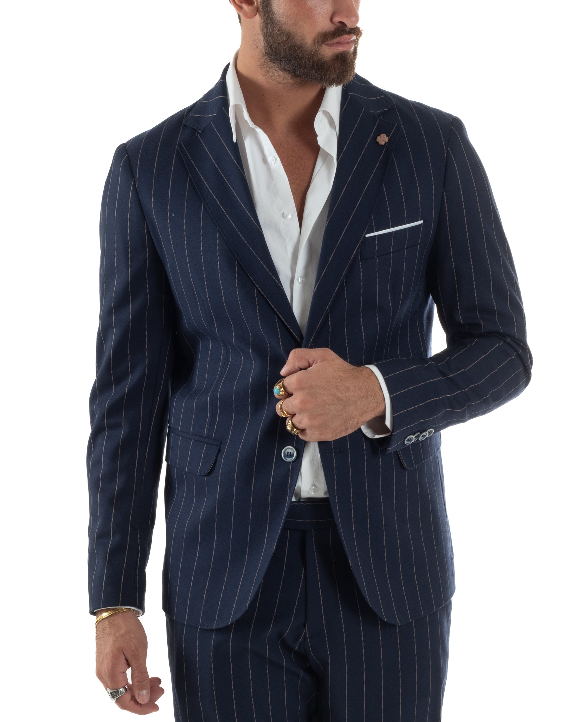 Abito Uomo Monopetto Gessato Sartoriale Rigato Blu Over-D OC1F2W5A03