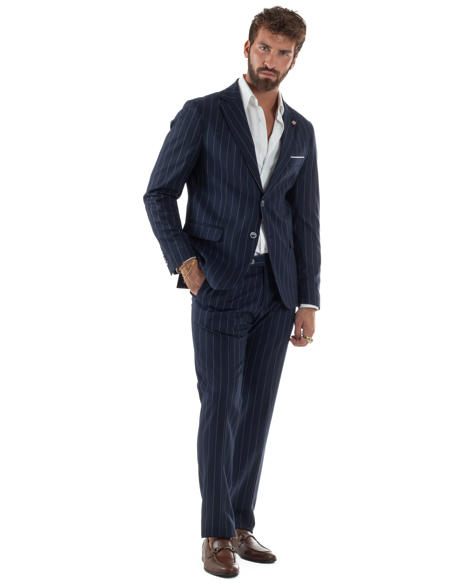 Abito Uomo Monopetto Gessato Sartoriale Rigato Blu Over-D OC1F2W5A03