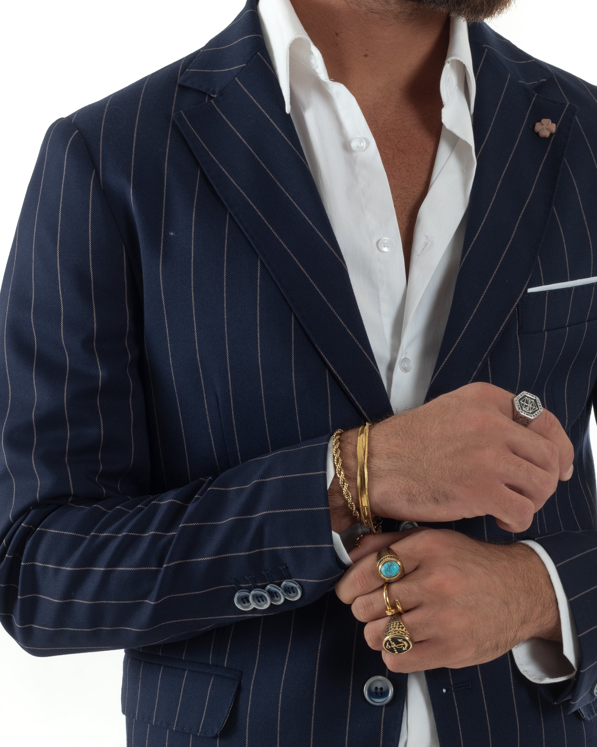 Abito Uomo Monopetto Gessato Sartoriale Rigato Blu Over-D OC1F2W5A03