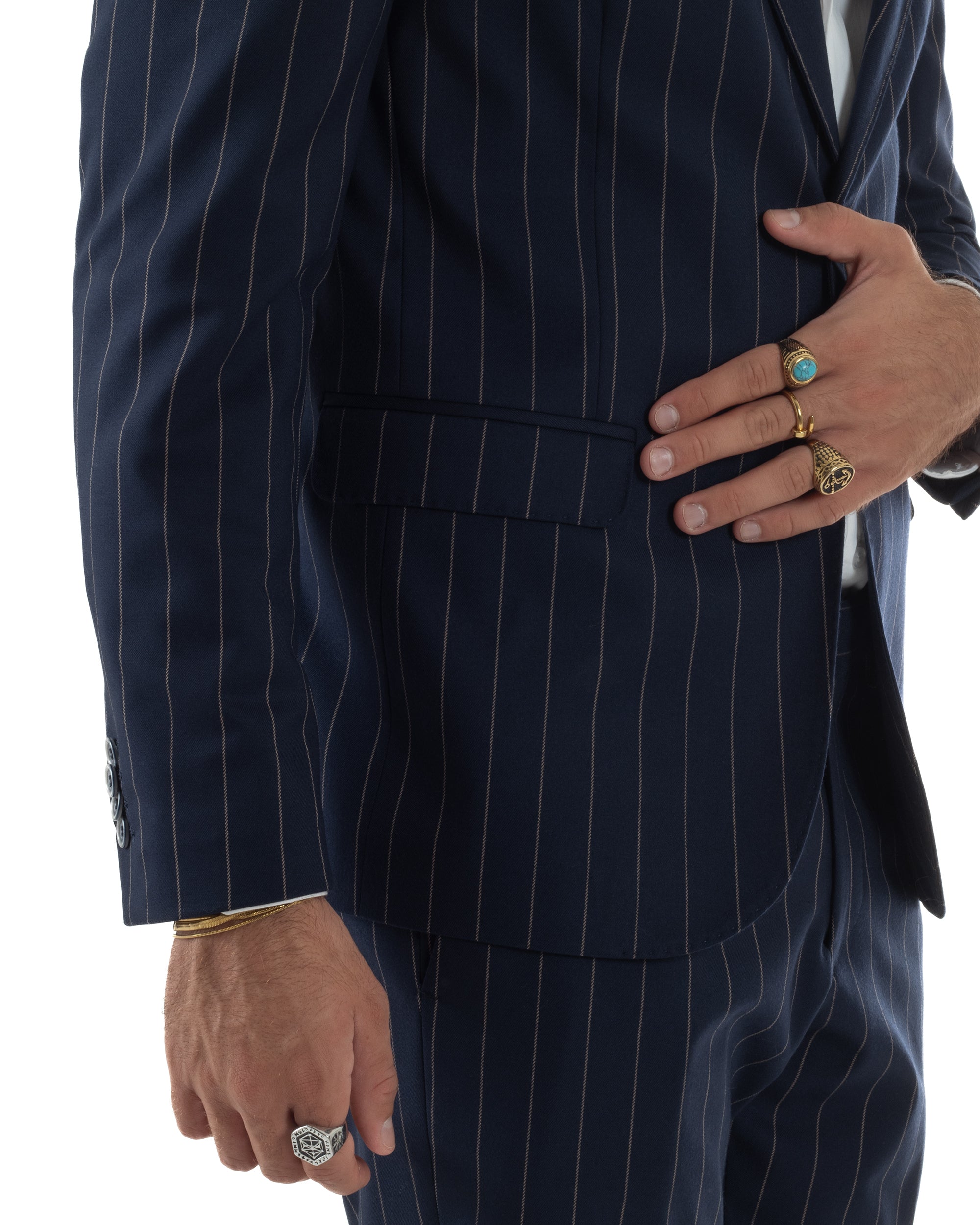 Abito Uomo Monopetto Gessato Sartoriale Rigato Blu Over-D OC1F2W5A03