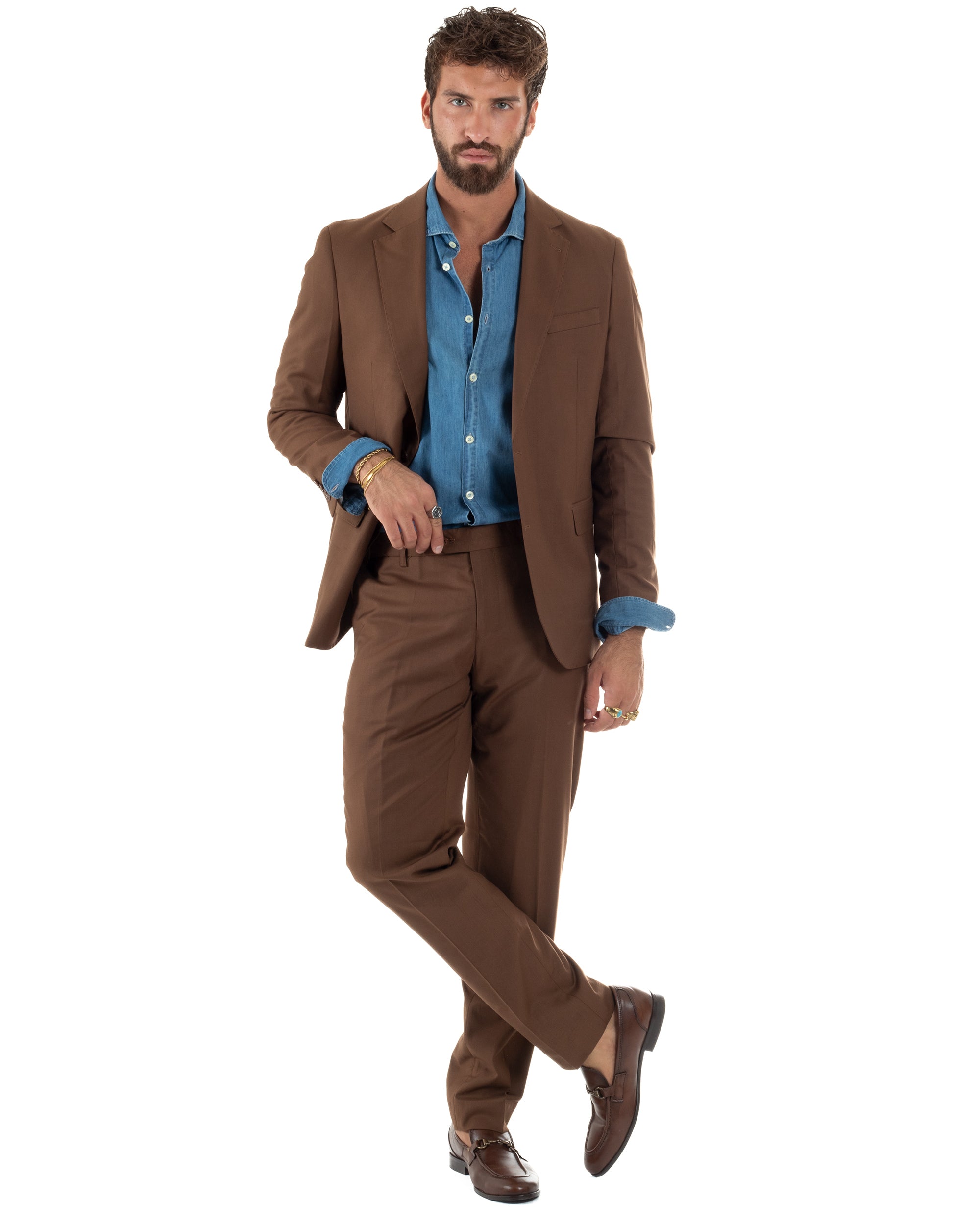 Abito uomo monopetto vestito viscosa completo giacca pantaloni camel GIOSAL-AE1180A
