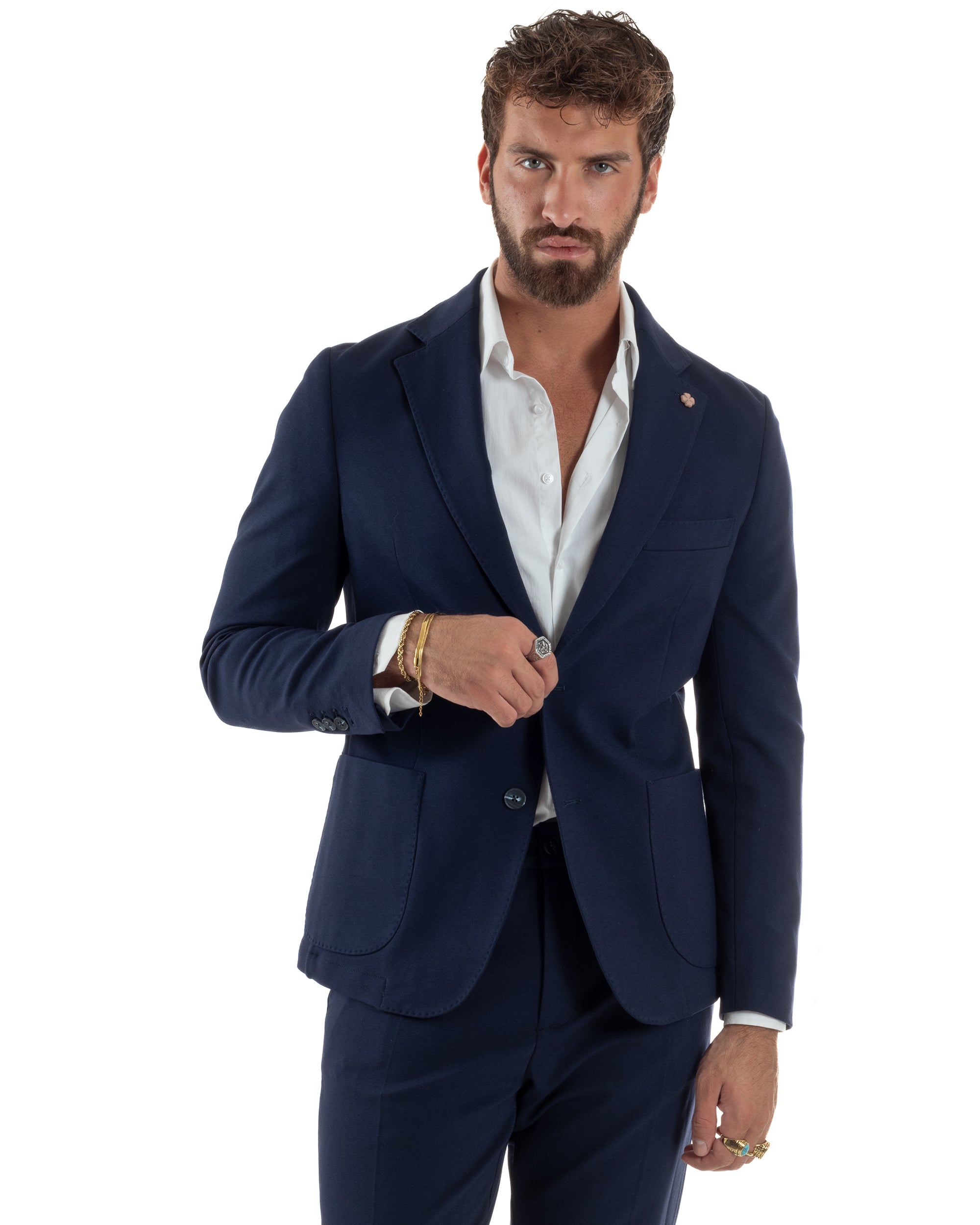 Abito Uomo Monopetto Viscosa Sartoriale Tinta Unita Blu Over-D OC1F2W5G01