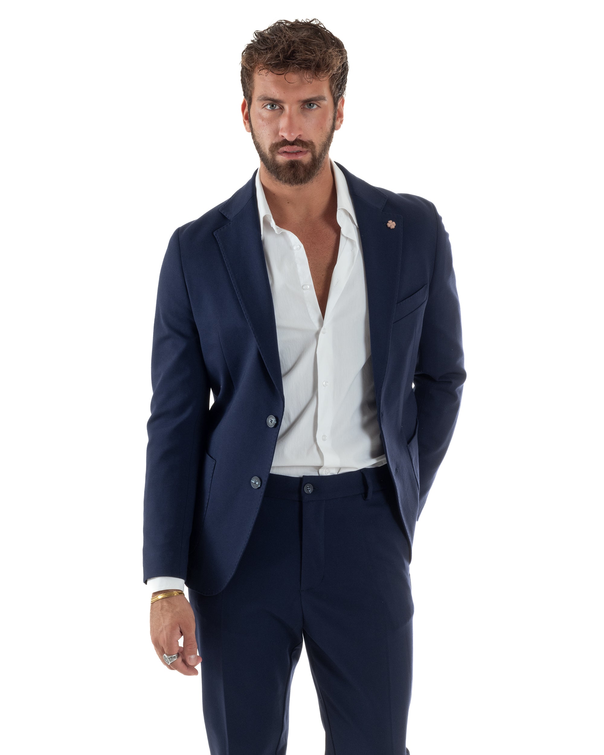 Abito Uomo Monopetto Viscosa Sartoriale Tinta Unita Blu Over-D OC1F2W5G01