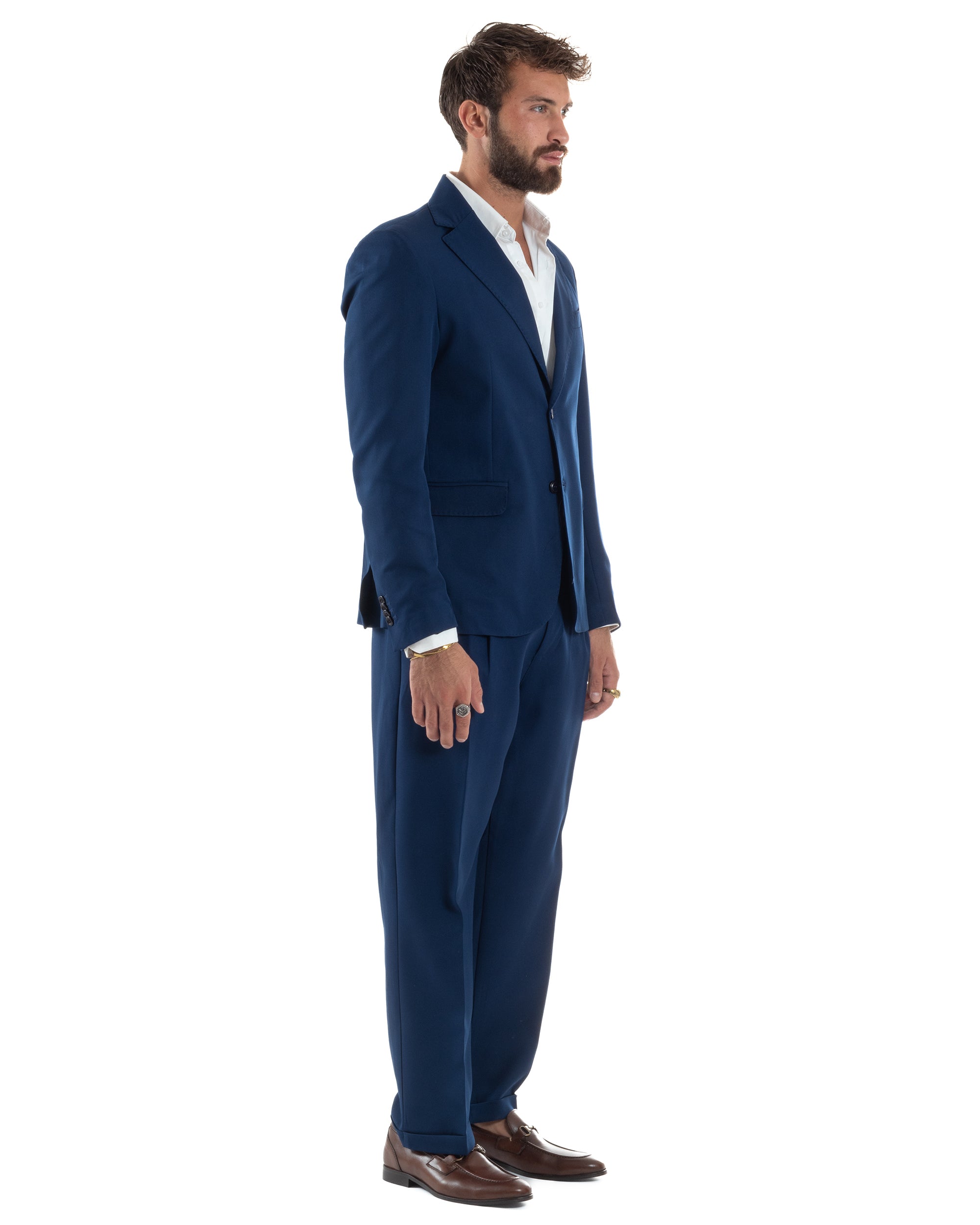 Abito Uomo Monopetto Viscosa Pantaloni Baggy Blu AE1184A