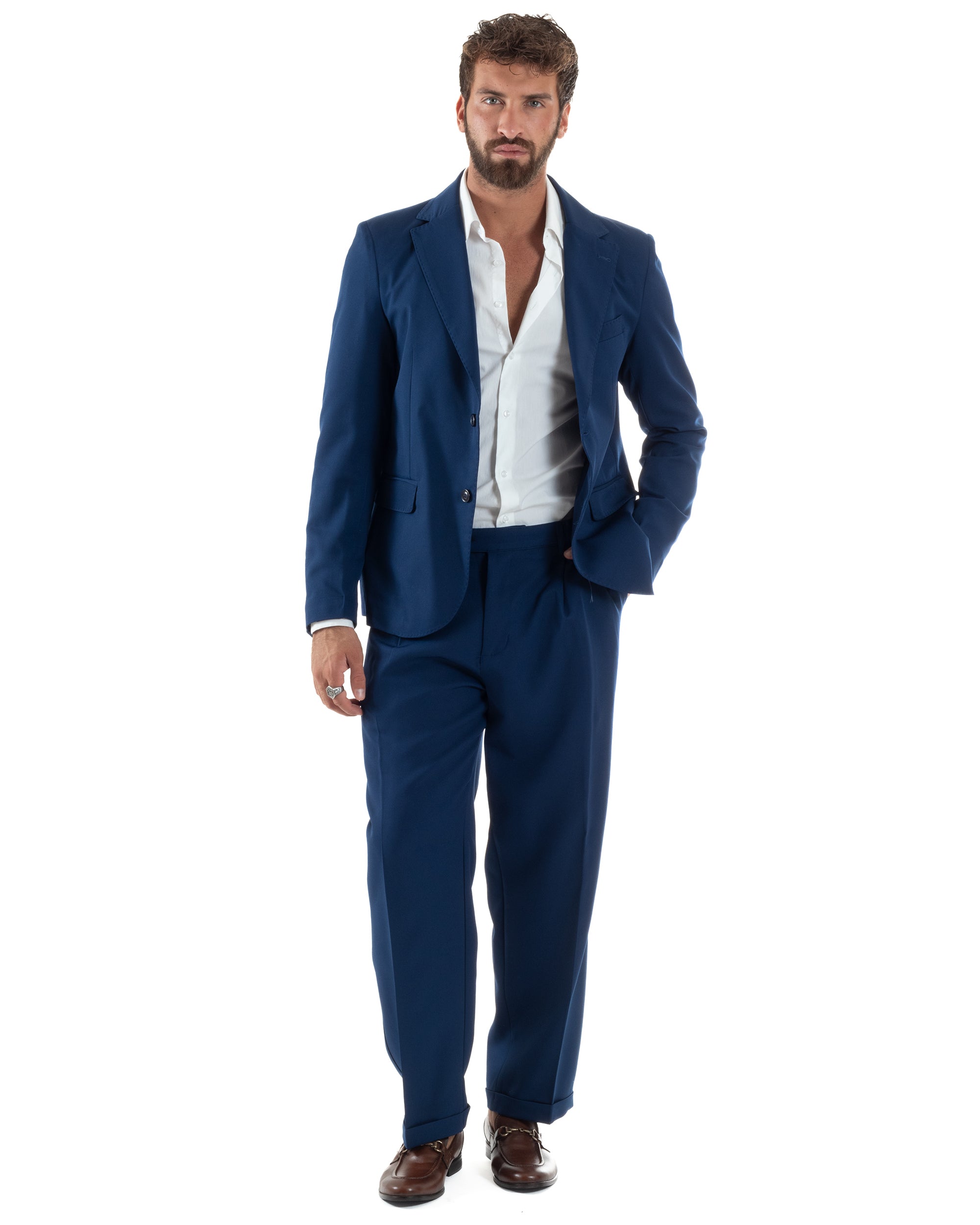 Abito Uomo Monopetto Viscosa Pantaloni Baggy Blu AE1184A