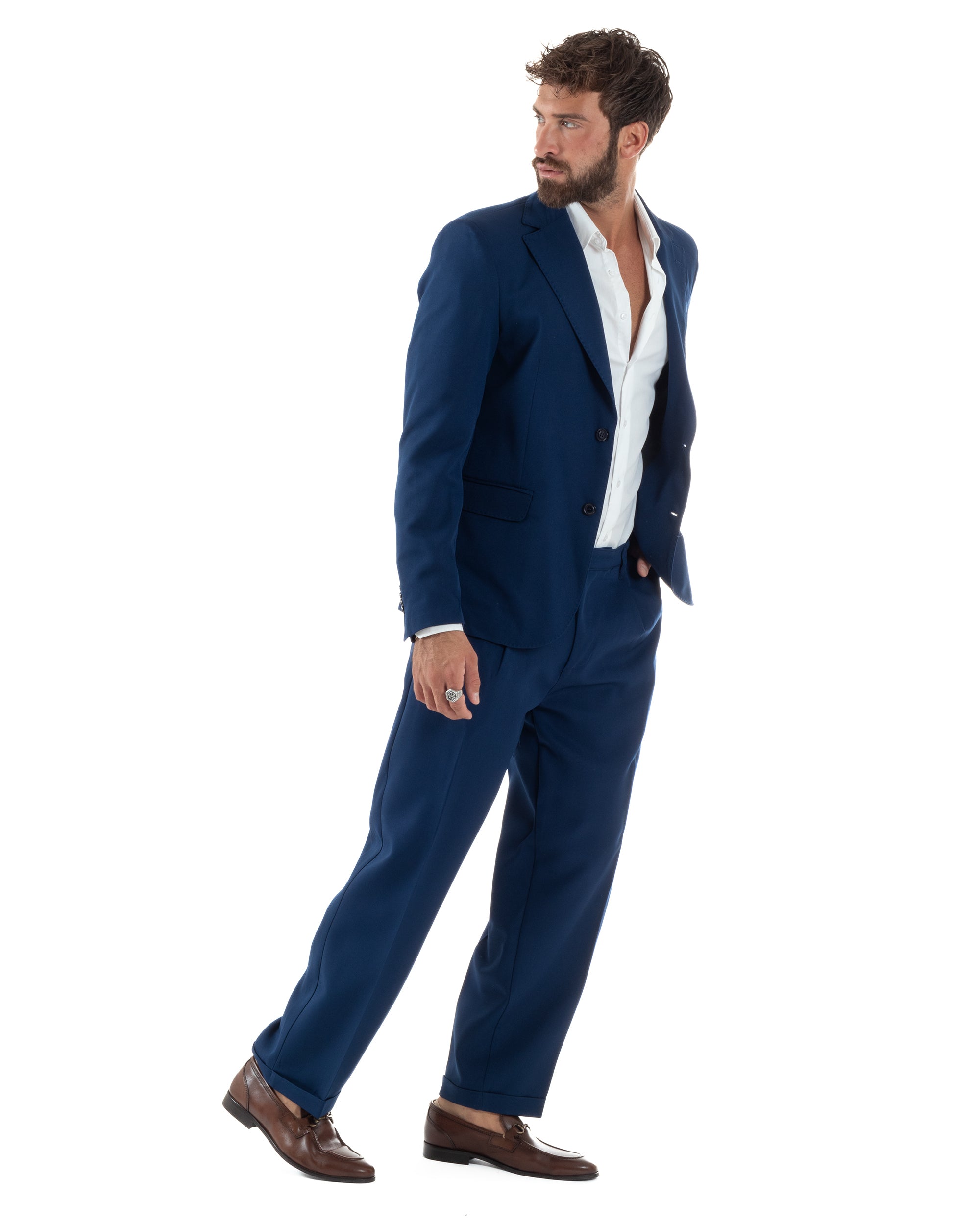 Abito Uomo Monopetto Viscosa Pantaloni Baggy Blu AE1184A