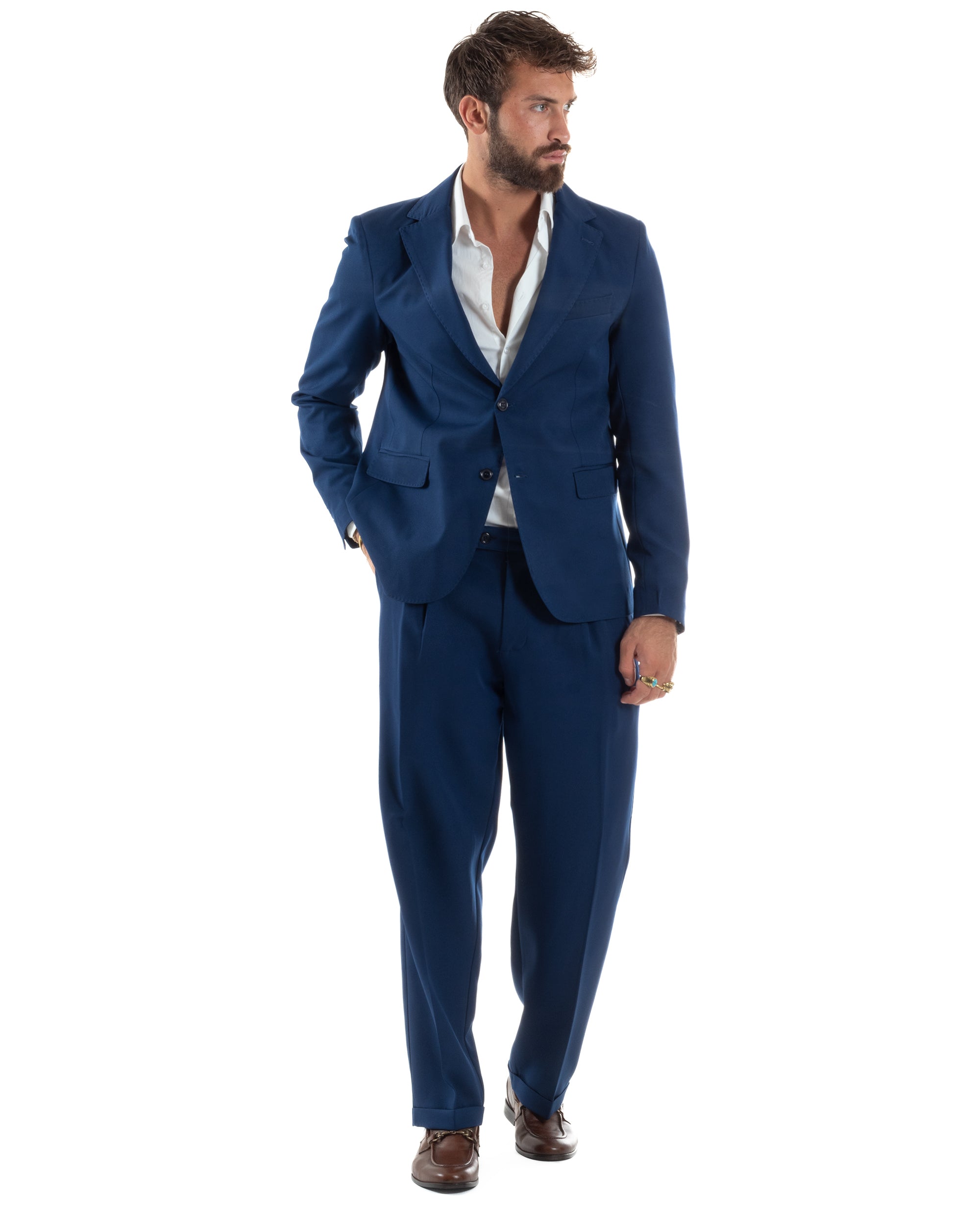 Abito Uomo Monopetto Viscosa Pantaloni Baggy Blu AE1184A