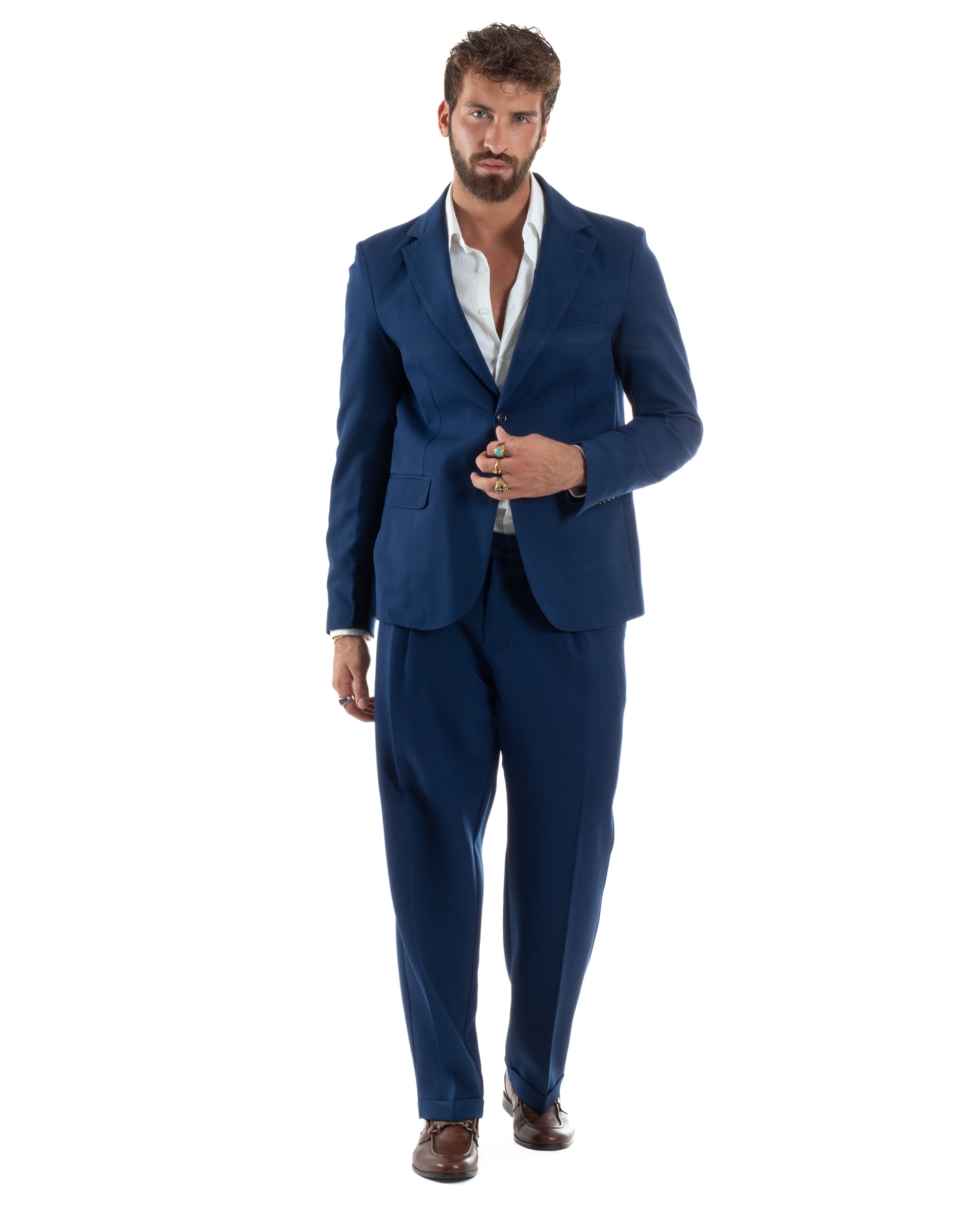 Abito Uomo Monopetto Viscosa Pantaloni Baggy Blu AE1184A