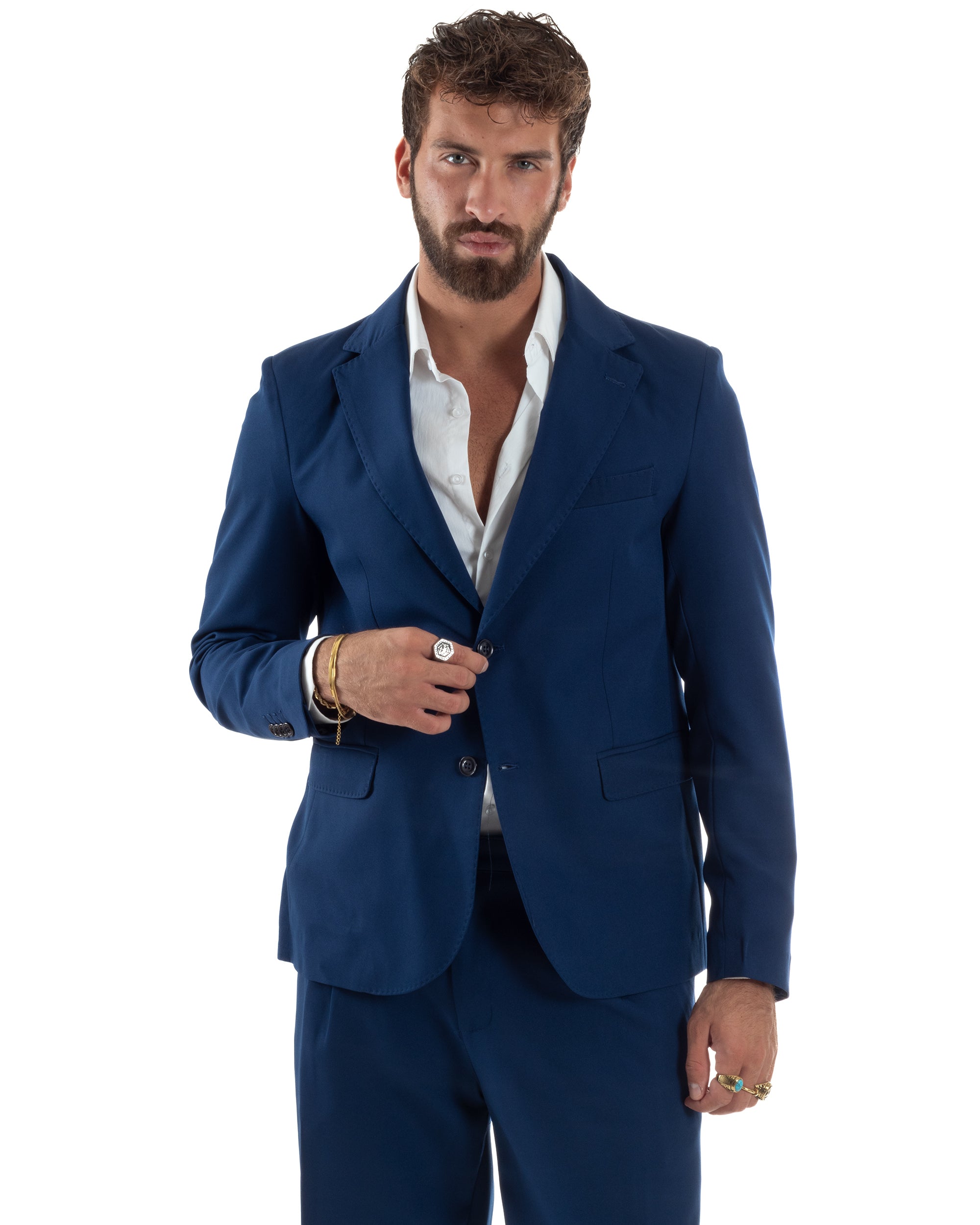 Abito Uomo Monopetto Viscosa Pantaloni Baggy Blu AE1184A