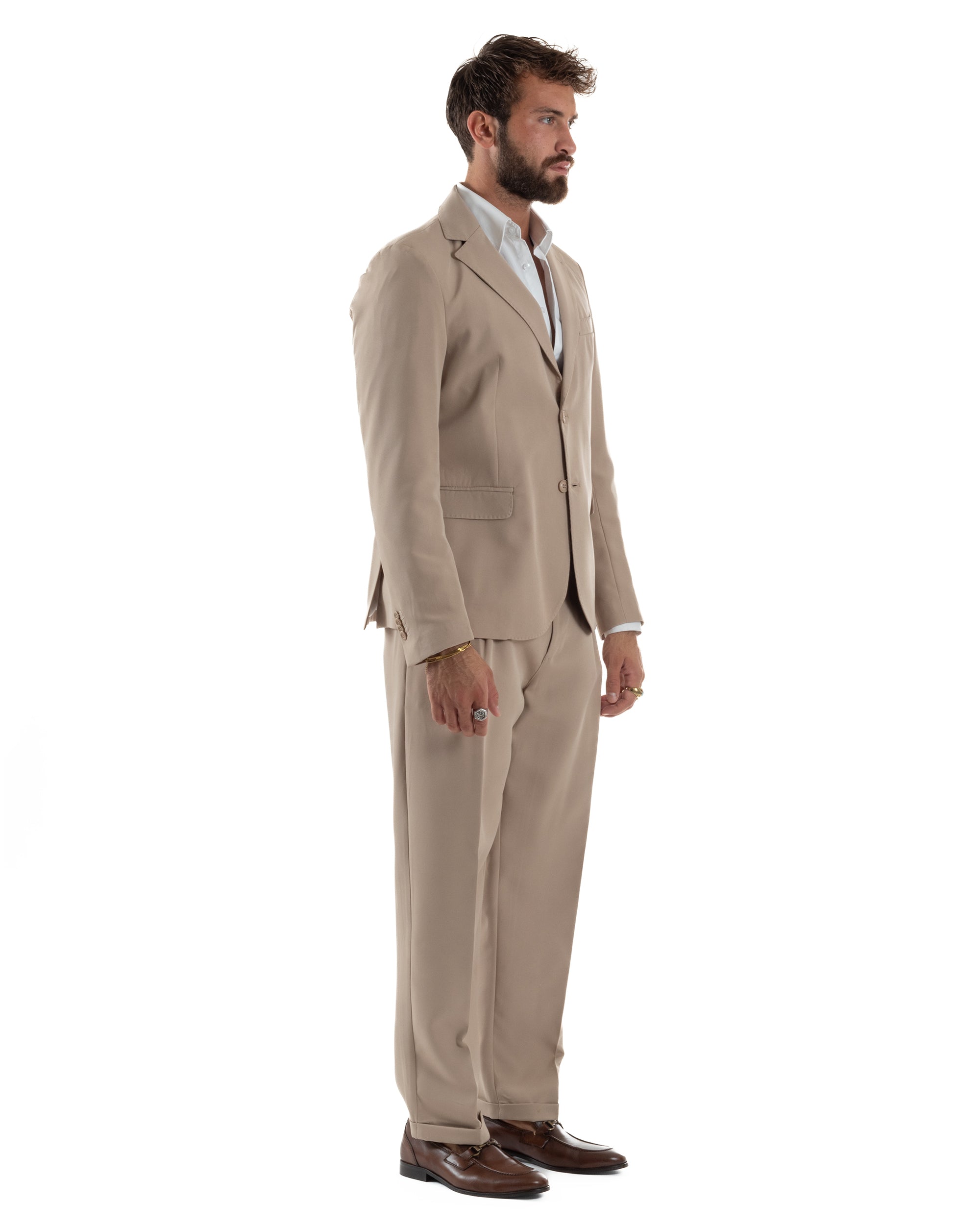 Abito Uomo Monopetto Viscosa Pantaloni Baggy Beige AE1185A