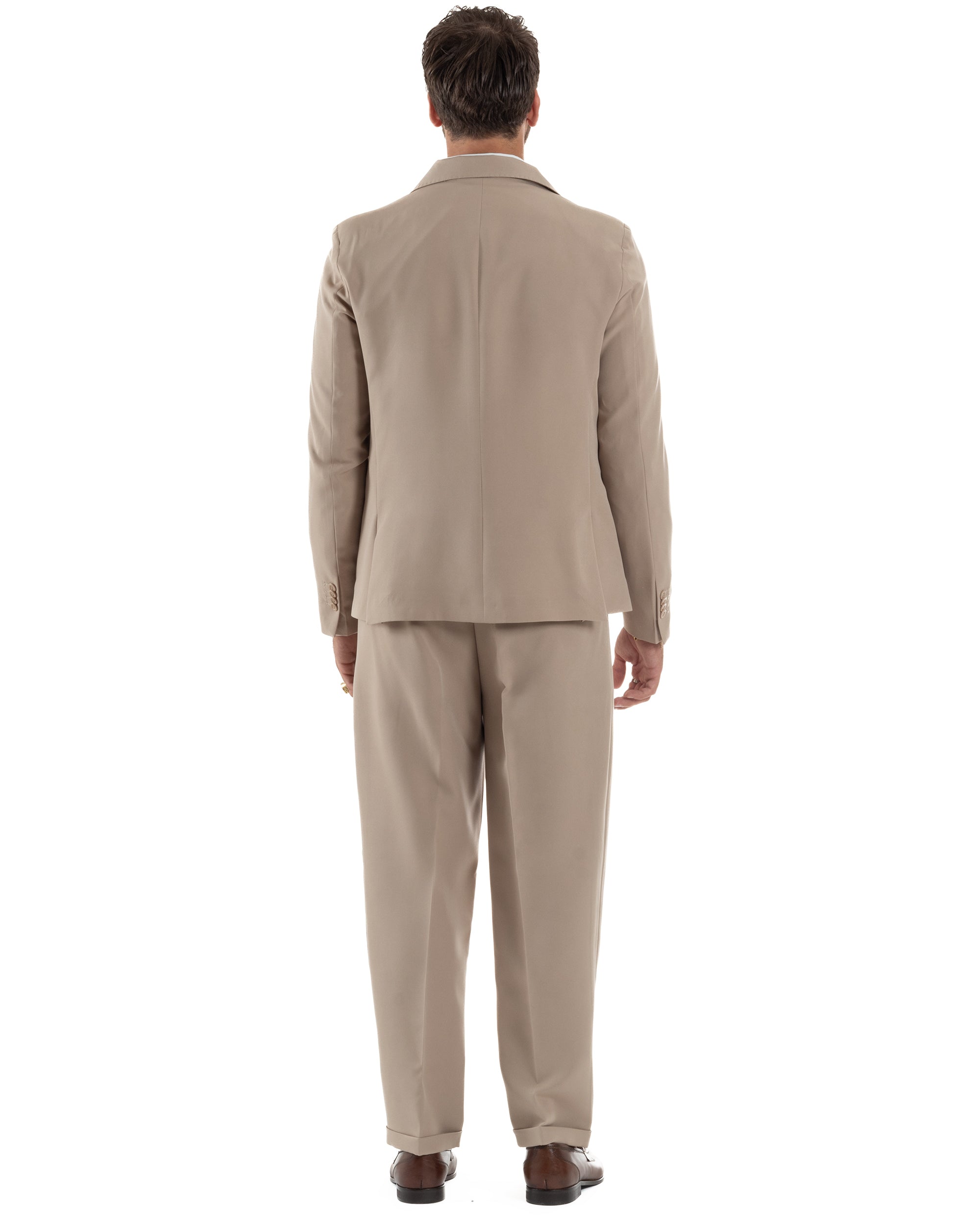 Abito Uomo Monopetto Viscosa Pantaloni Baggy Beige AE1185A
