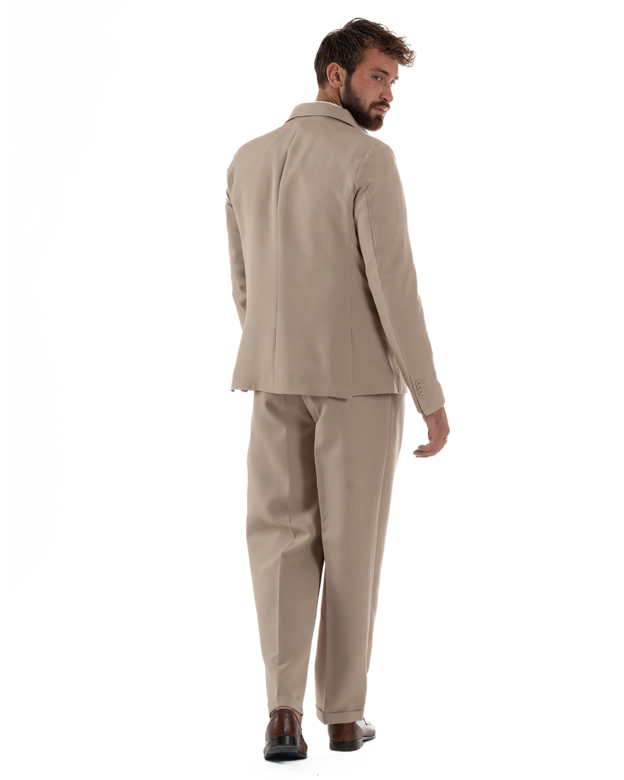 Abito Uomo Monopetto Viscosa Pantaloni Baggy Beige AE1185A