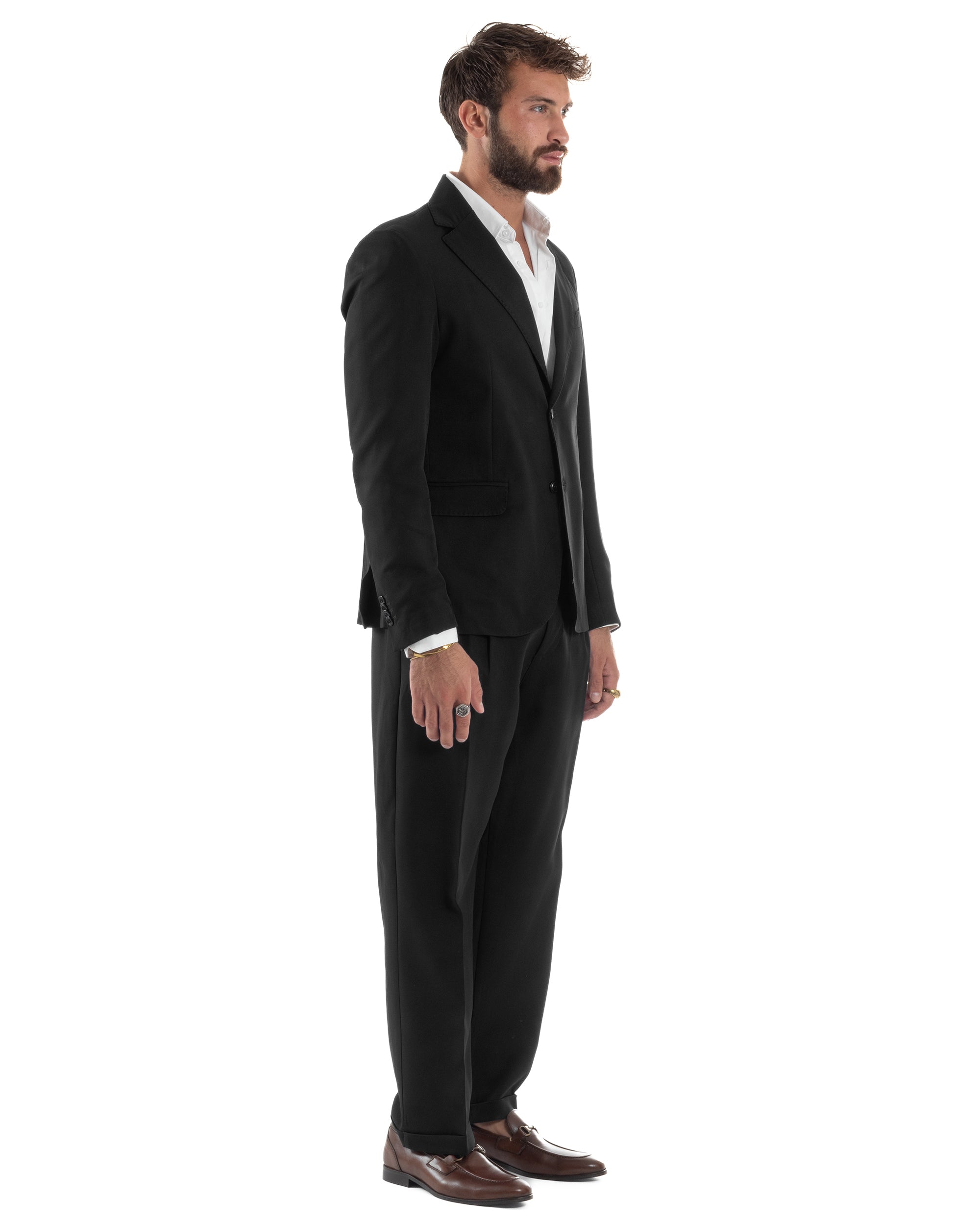 Abito Uomo Monopetto Viscosa Pantaloni Baggy Nero AE1186A