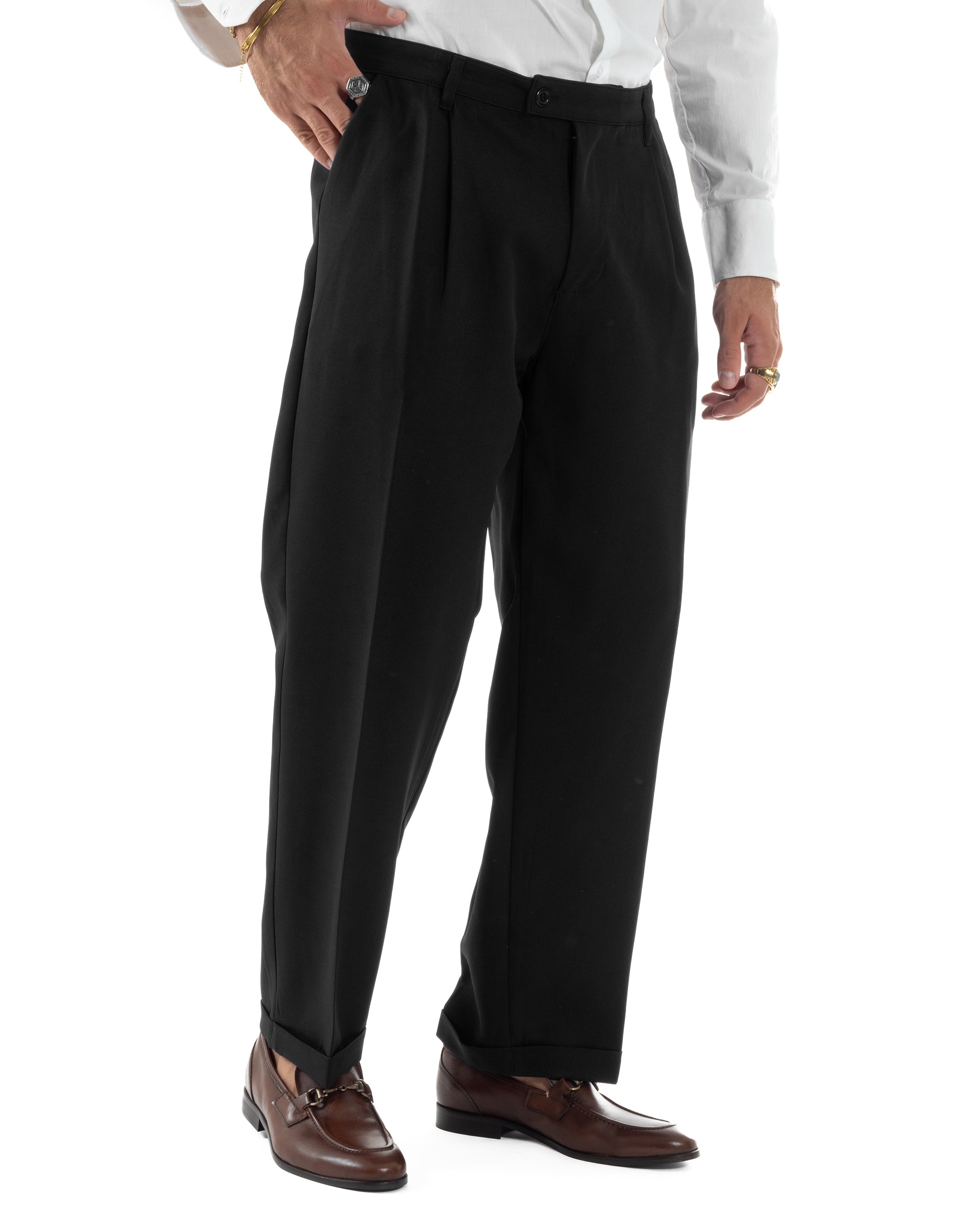 Abito Uomo Monopetto Viscosa Pantaloni Baggy Nero AE1186A