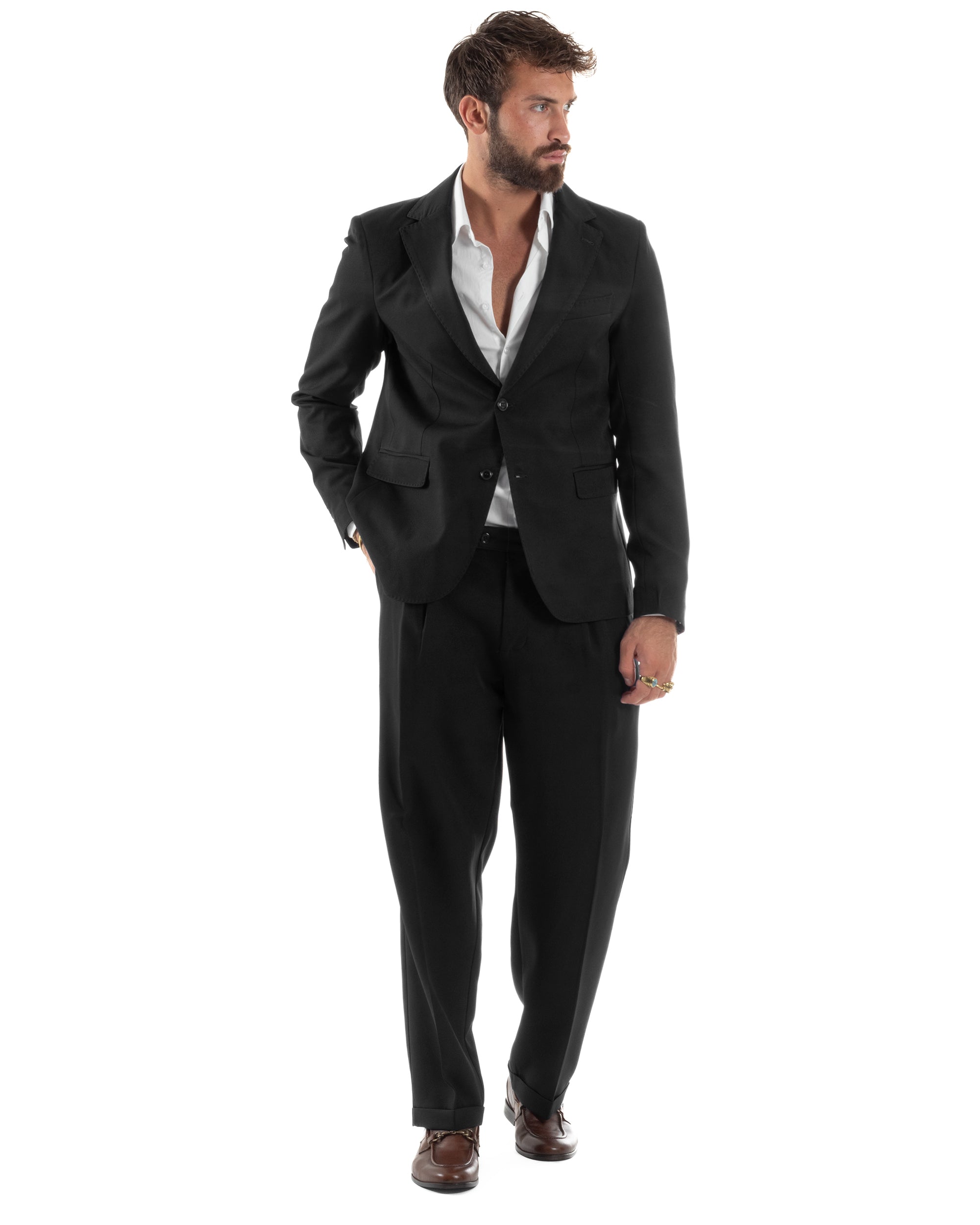 Abito Uomo Monopetto Viscosa Pantaloni Baggy Nero AE1186A