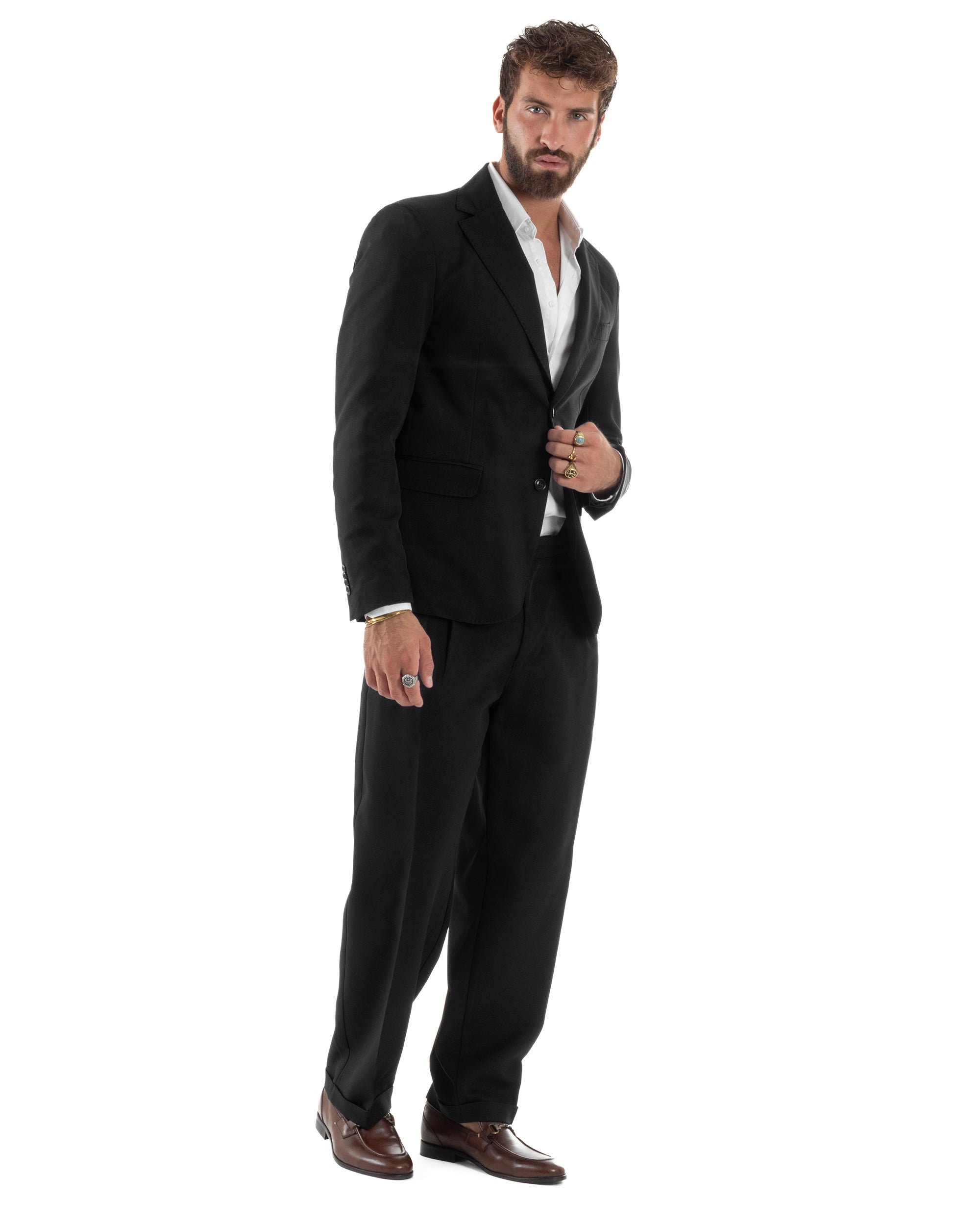 Abito Uomo Monopetto Viscosa Pantaloni Baggy Nero AE1186A