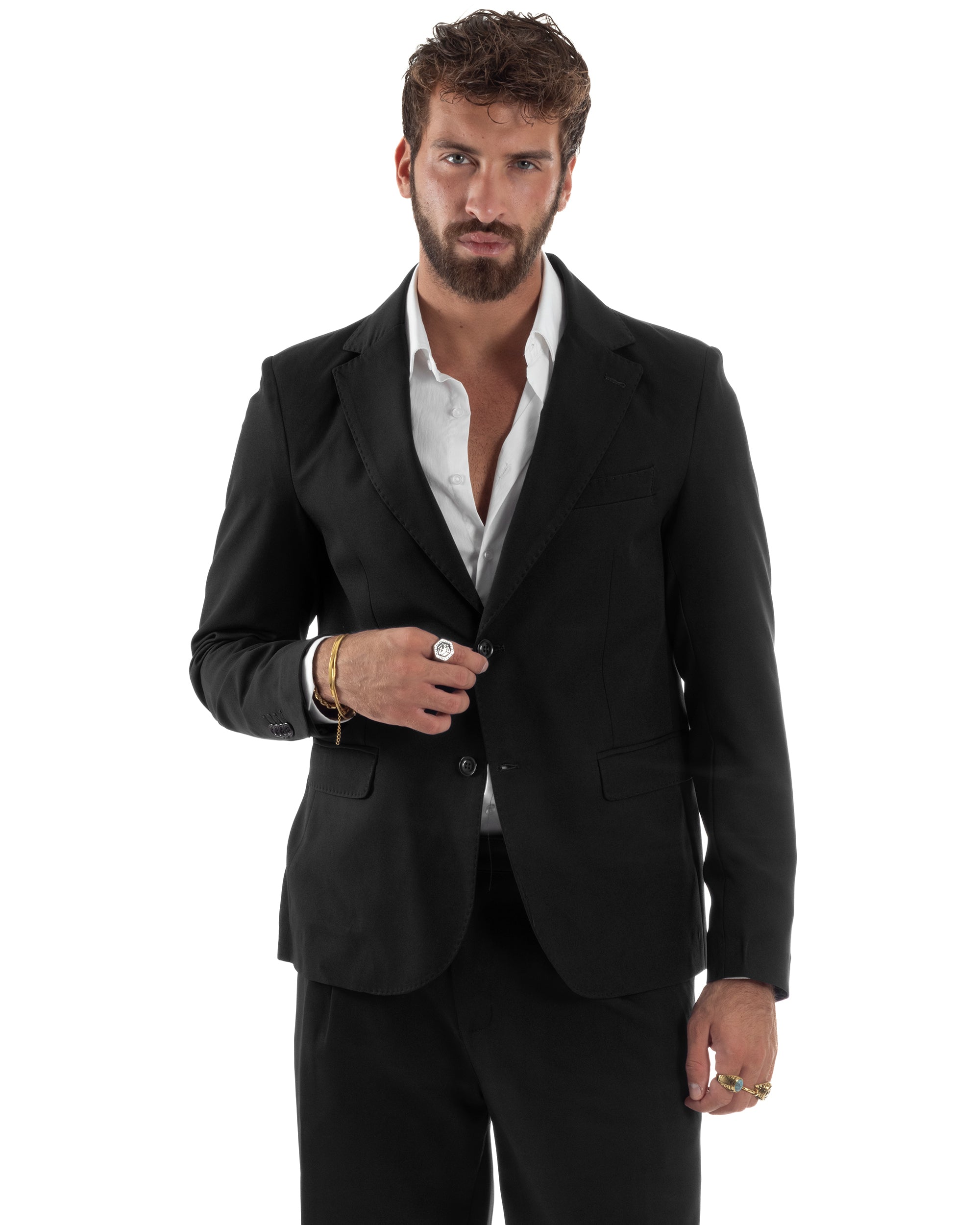 Abito Uomo Monopetto Viscosa Pantaloni Baggy Nero AE1186A