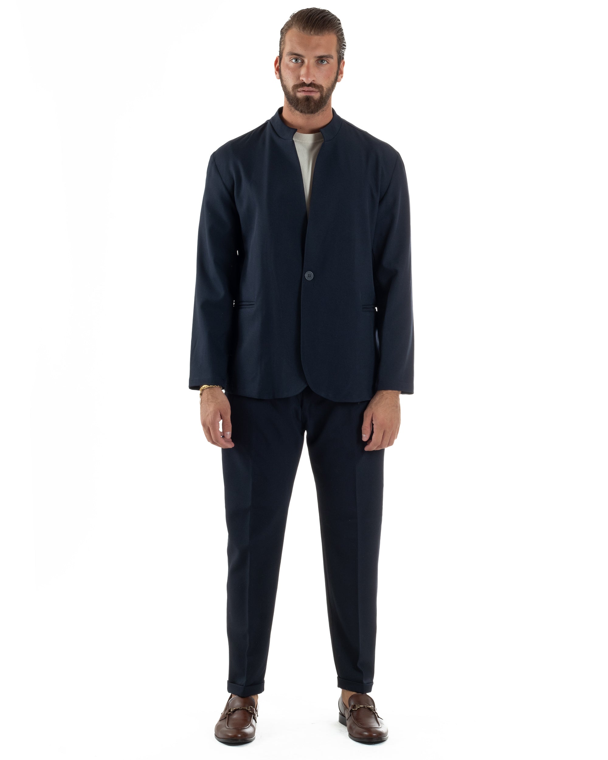 Abito Uomo Monopetto Coreano Coordinato Viscosa Blu AE1188A