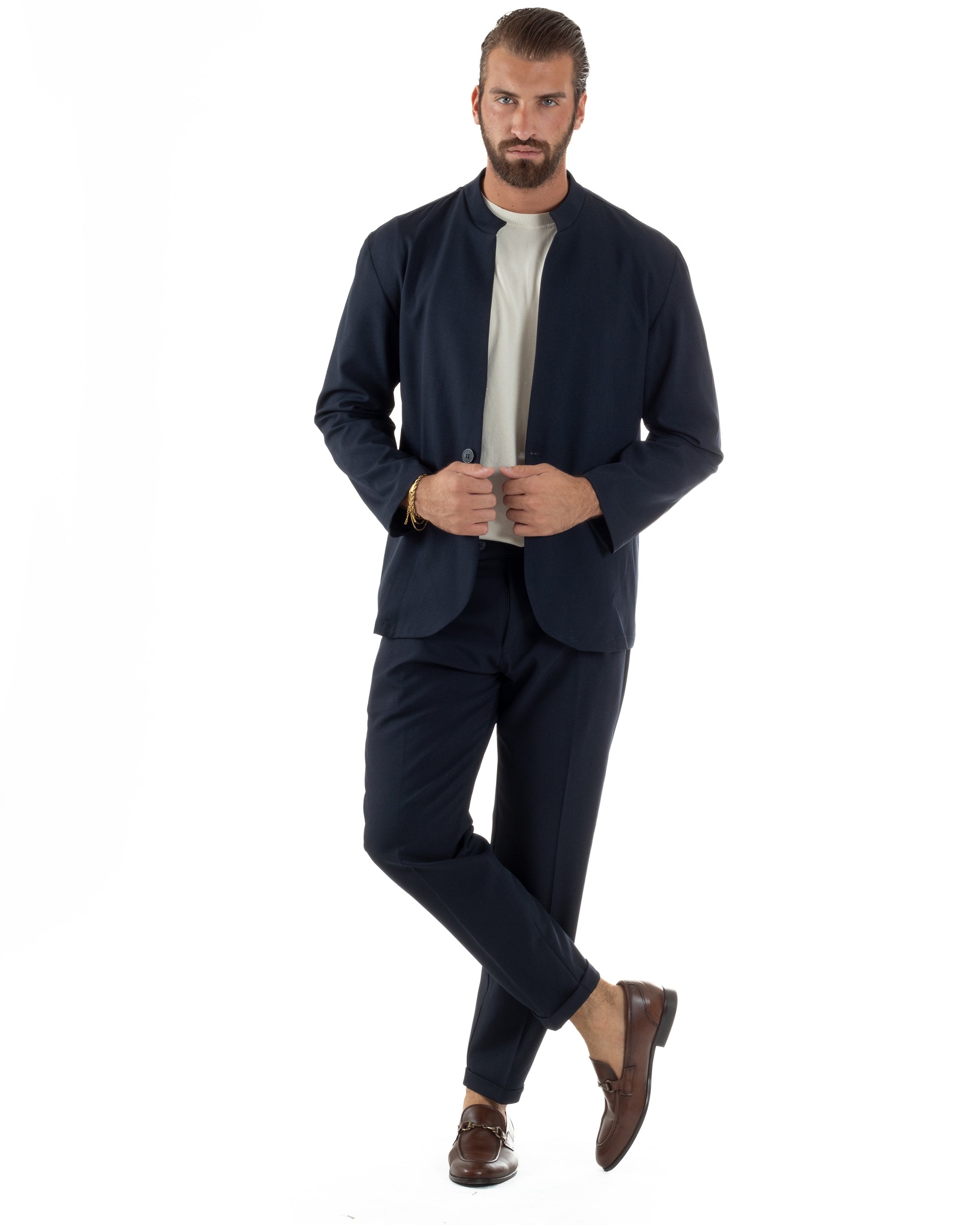 Abito Uomo Monopetto Coreano Coordinato Viscosa Blu AE1188A