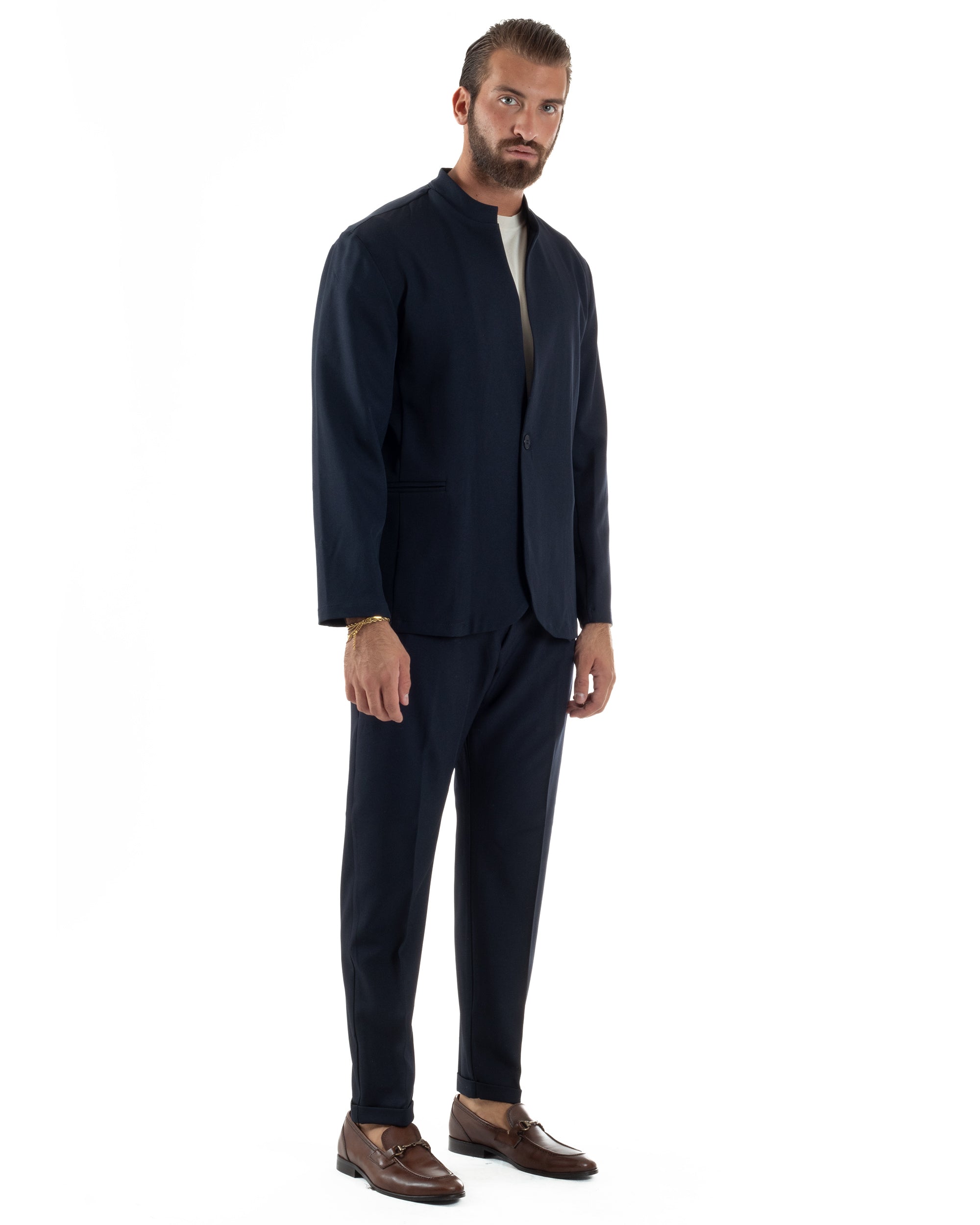 Abito Uomo Monopetto Coreano Coordinato Viscosa Blu AE1188A