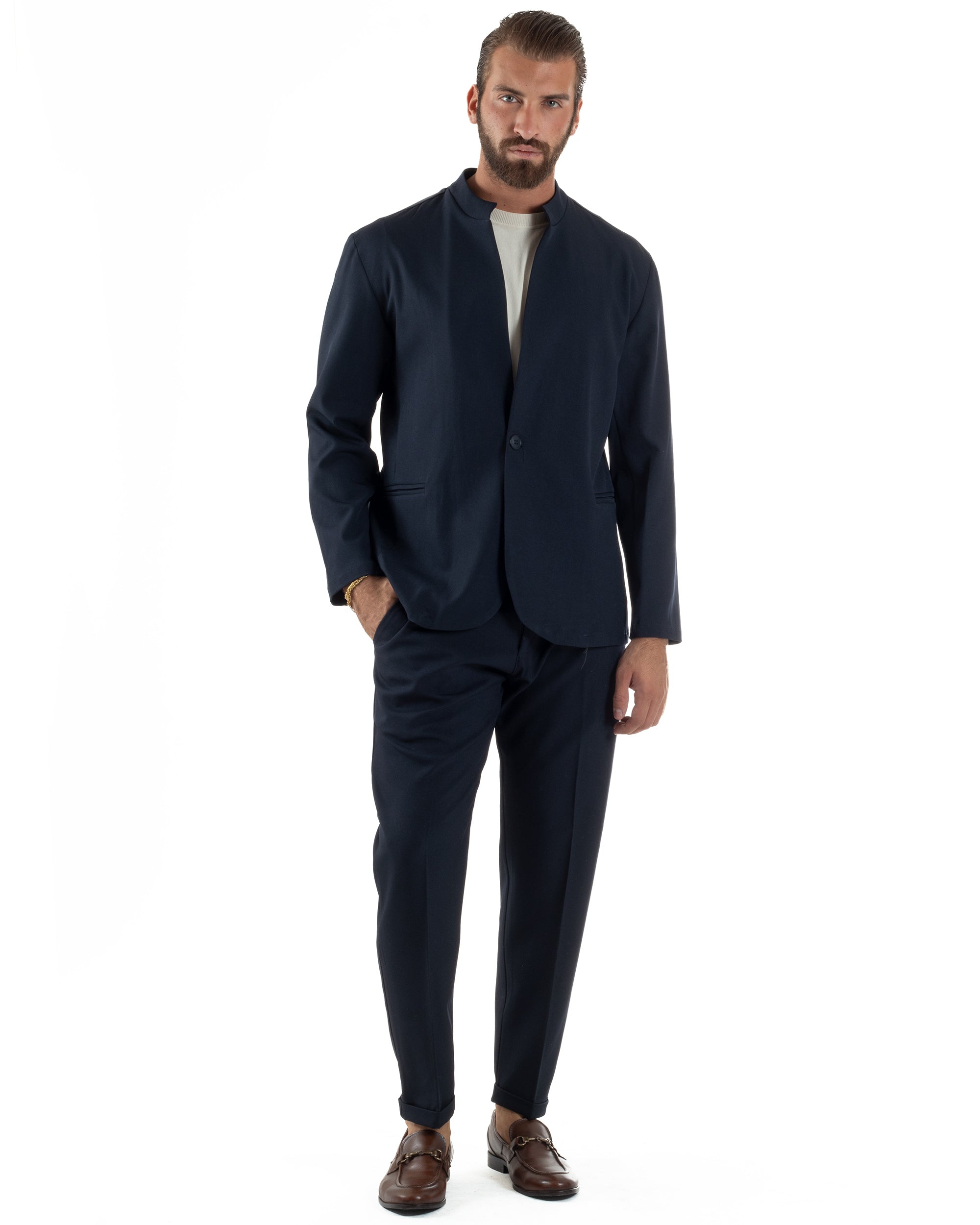 Abito Uomo Monopetto Coreano Coordinato Viscosa Blu AE1188A