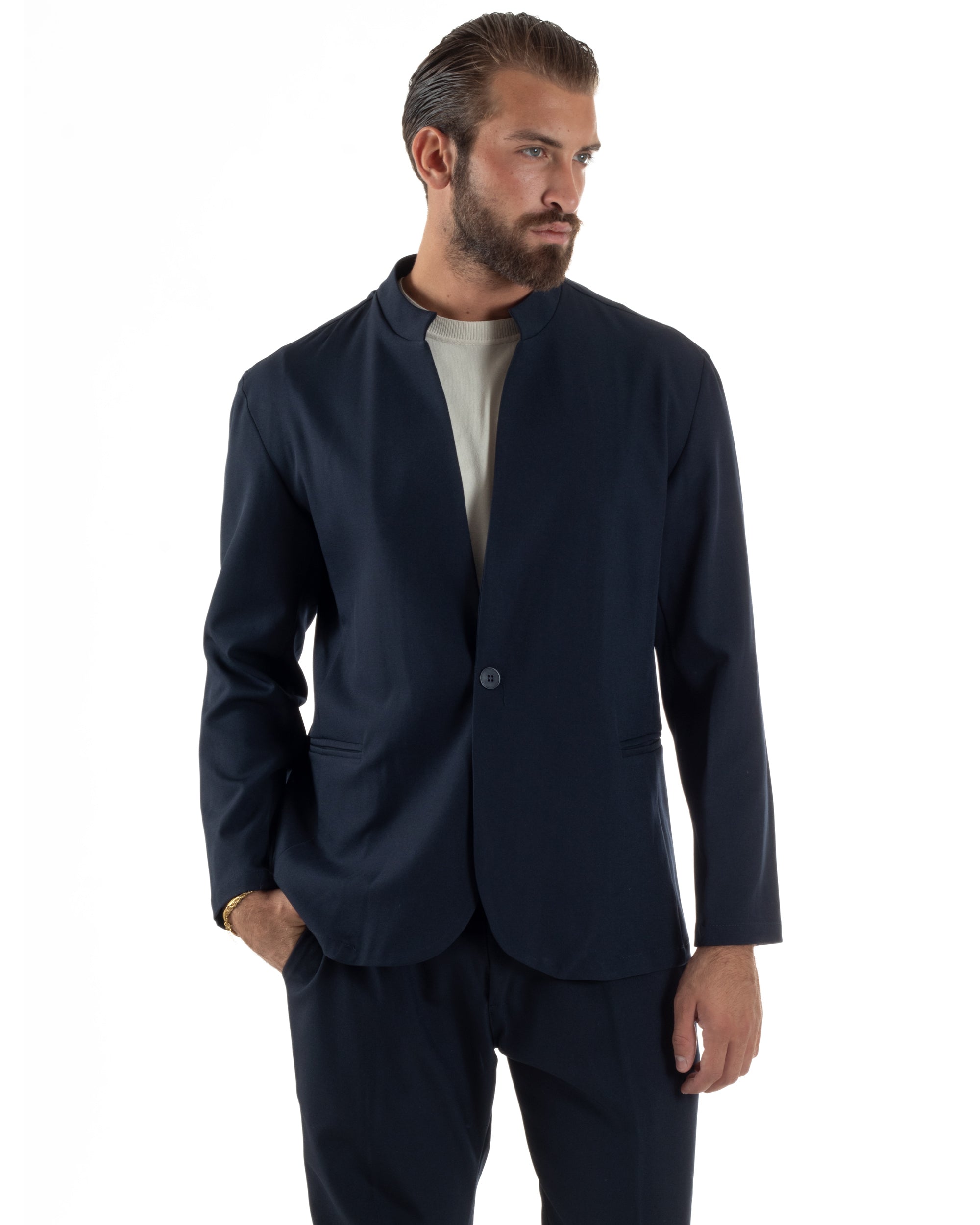 Abito Uomo Monopetto Coreano Coordinato Viscosa Blu AE1188A