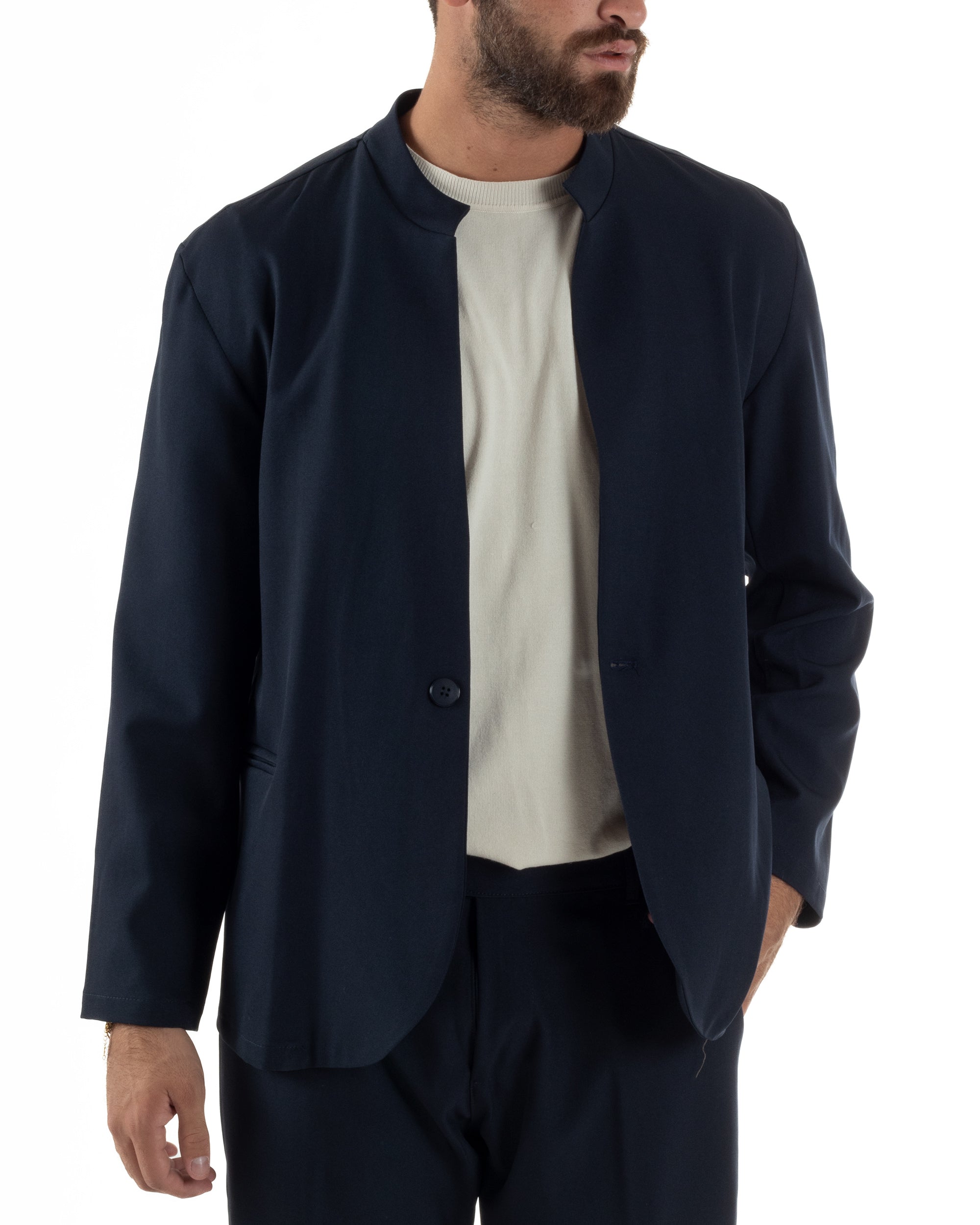 Abito Uomo Monopetto Coreano Coordinato Viscosa Blu AE1188A