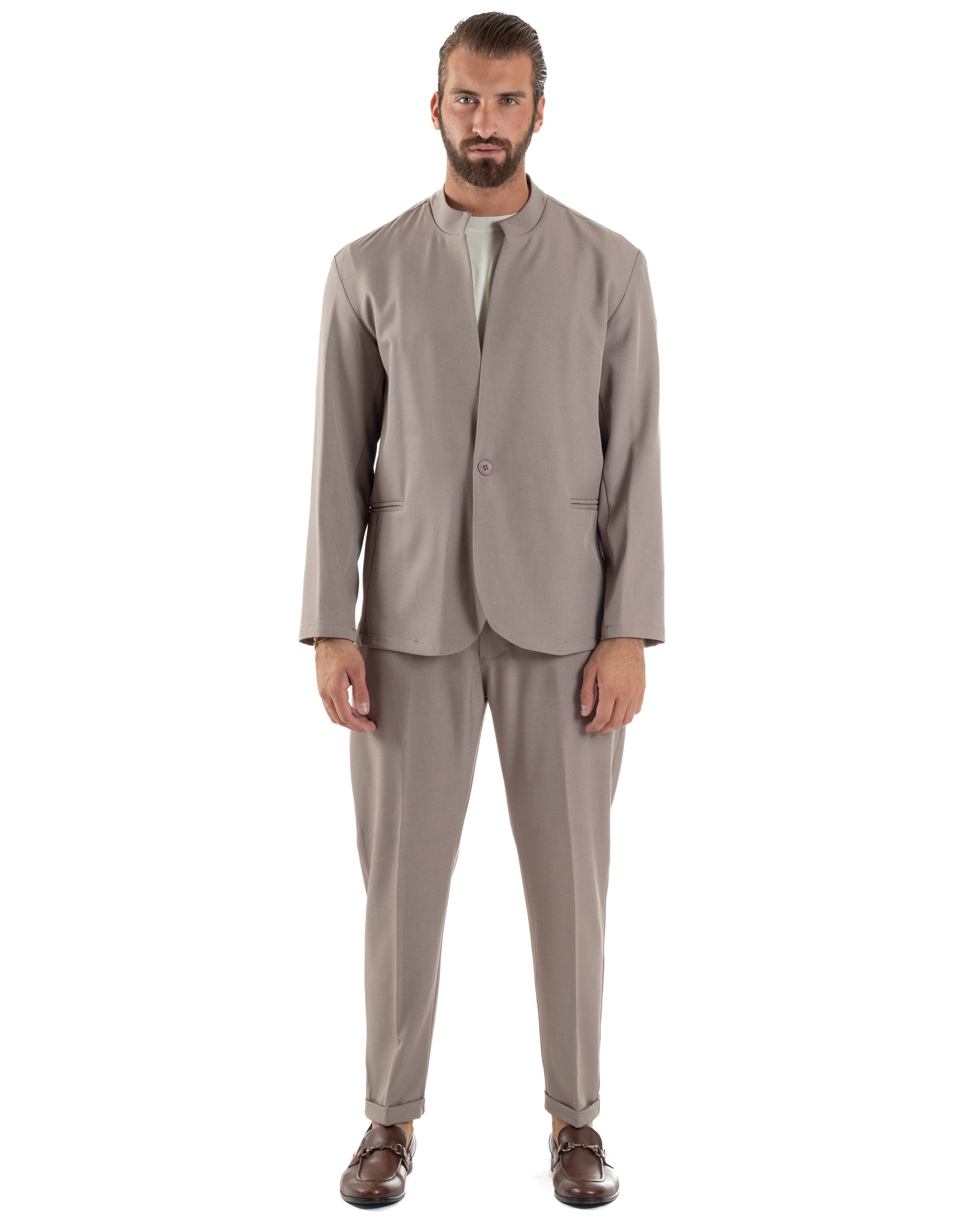 Abito Uomo Monopetto Coreano Coordinato Viscosa Beige AE1189A