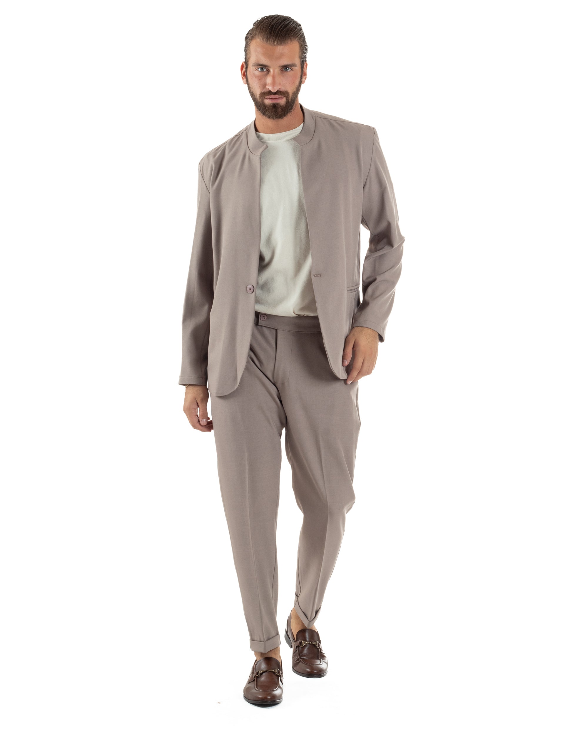 Abito Uomo Monopetto Coreano Coordinato Viscosa Beige AE1189A