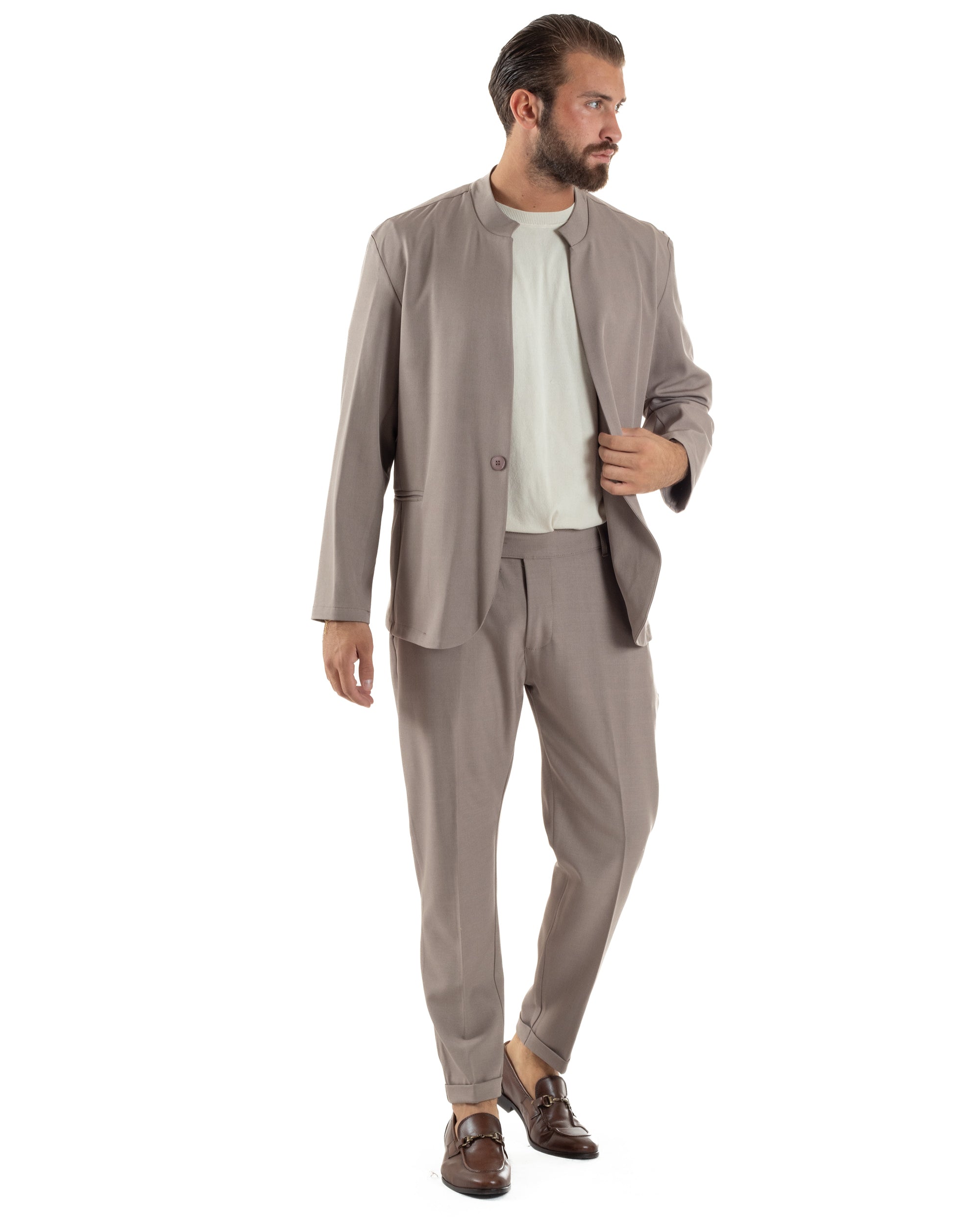 Abito Uomo Monopetto Coreano Coordinato Viscosa Beige AE1189A