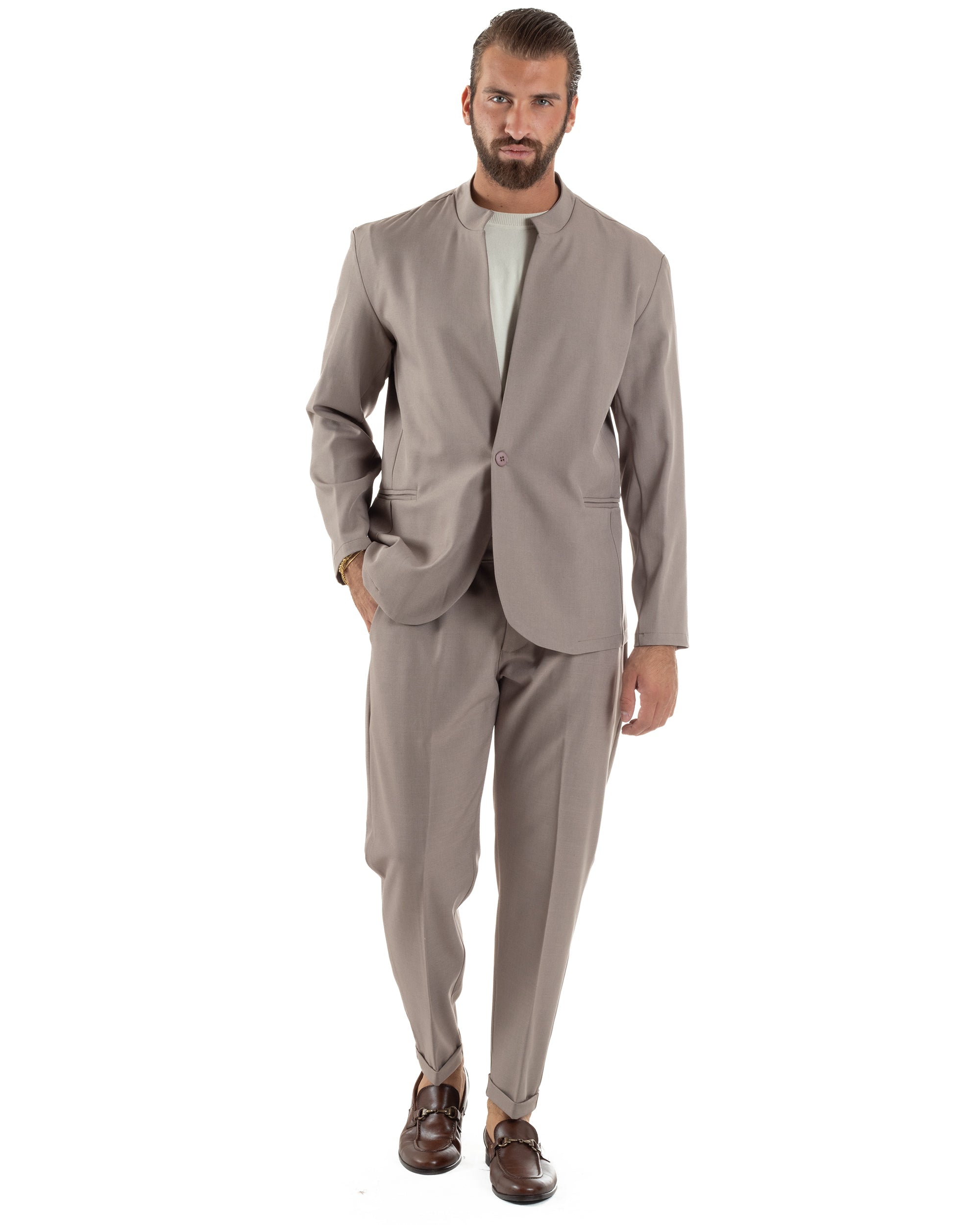 Abito Uomo Monopetto Coreano Coordinato Viscosa Beige AE1189A