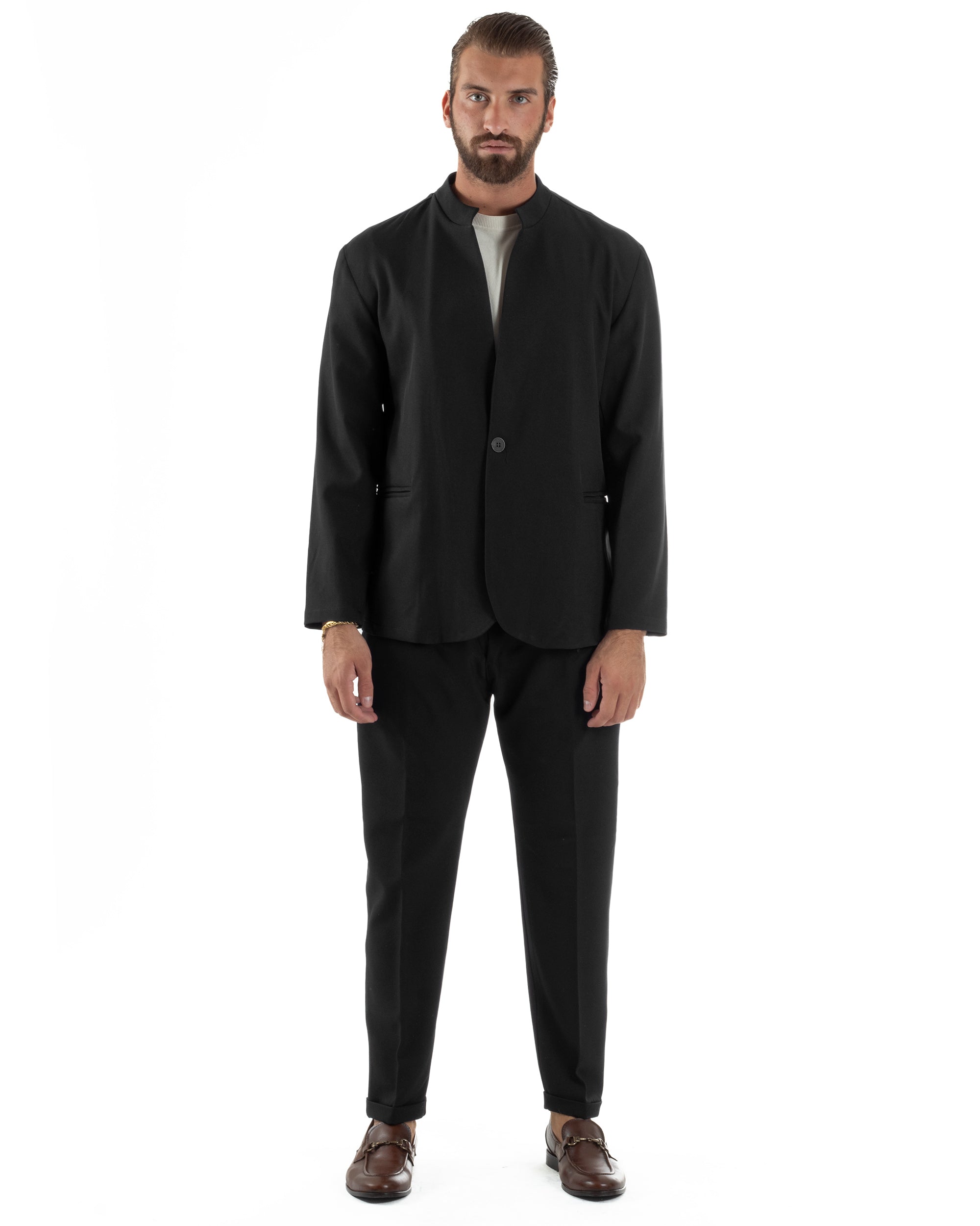 Abito Uomo Monopetto Coreano Coordinato Viscosa Nero AE1190A