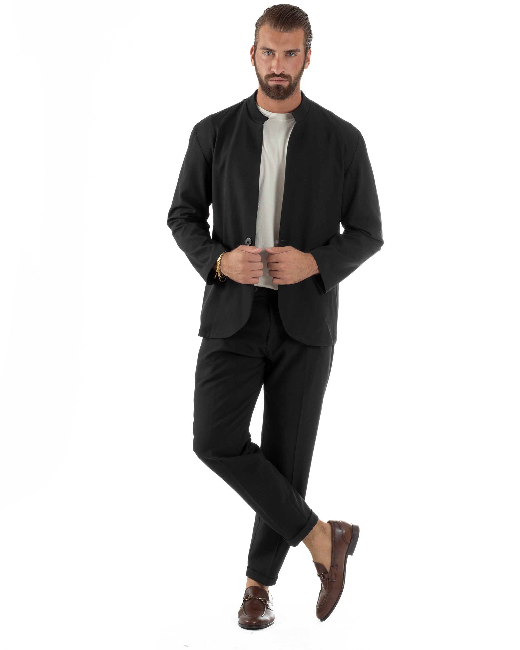 Abito Uomo Monopetto Coreano Coordinato Viscosa Nero AE1190A