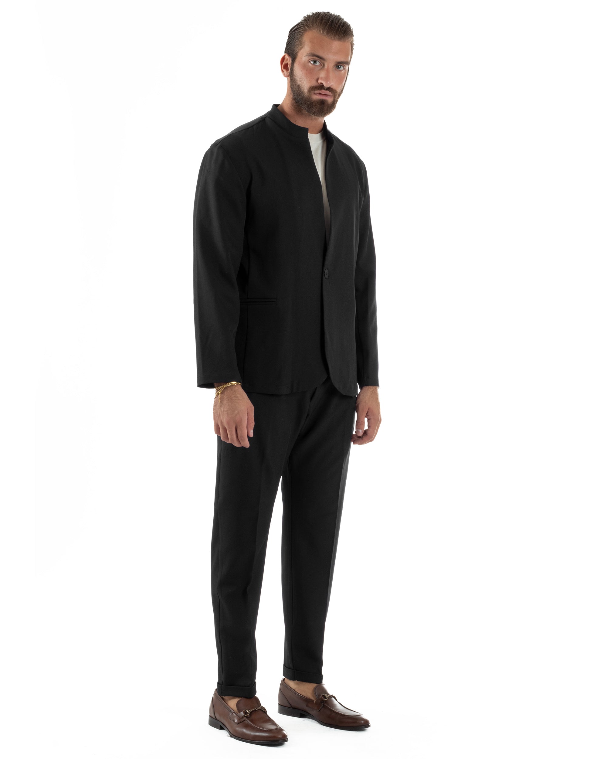 Abito Uomo Monopetto Coreano Coordinato Viscosa Nero AE1190A