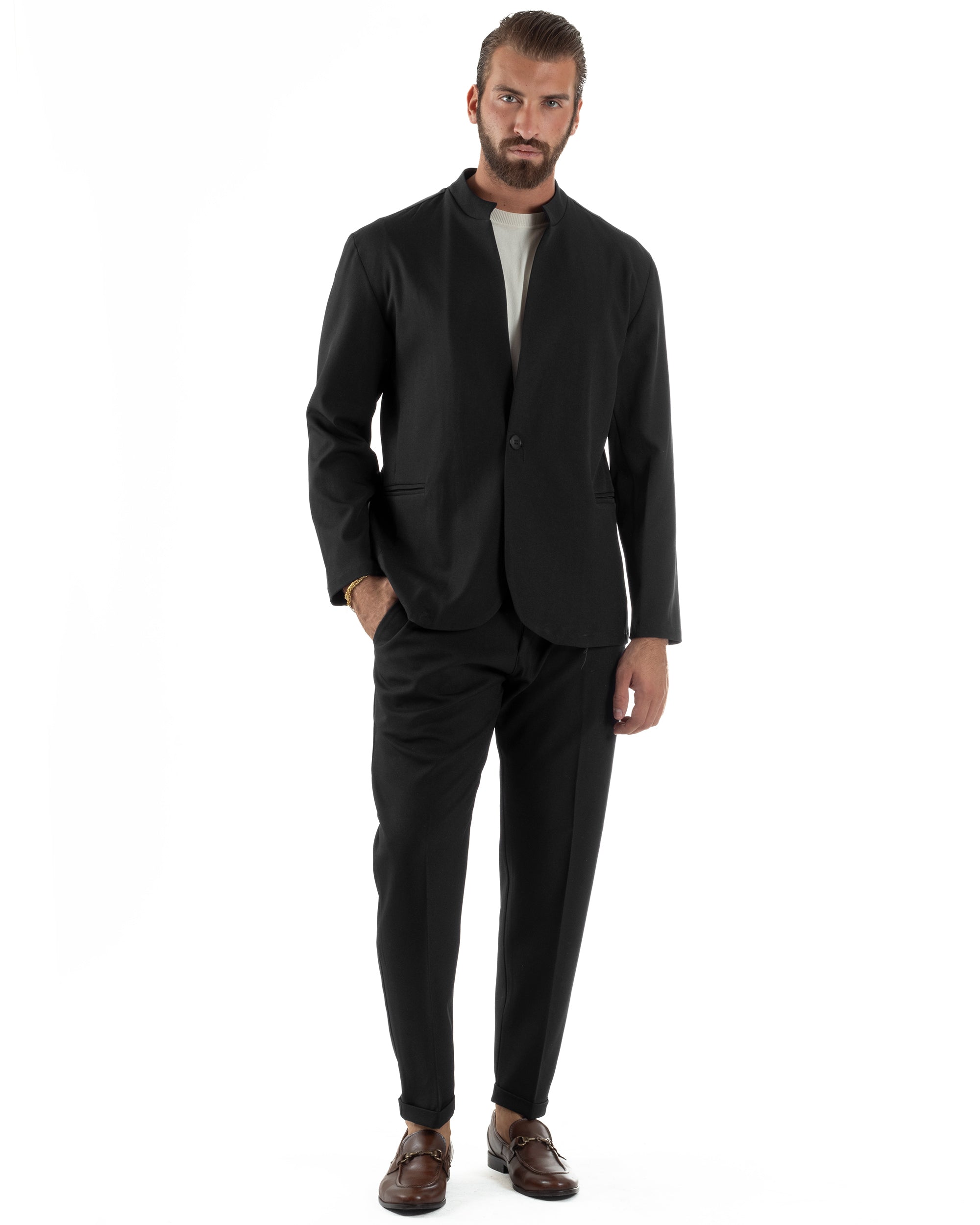 Abito Uomo Monopetto Coreano Coordinato Viscosa Nero AE1190A