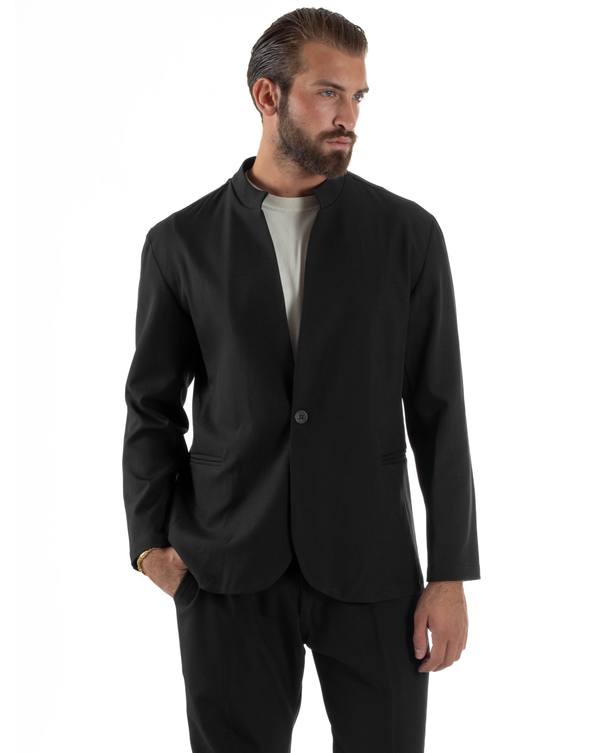 Abito Uomo Monopetto Coreano Coordinato Viscosa Nero AE1190A