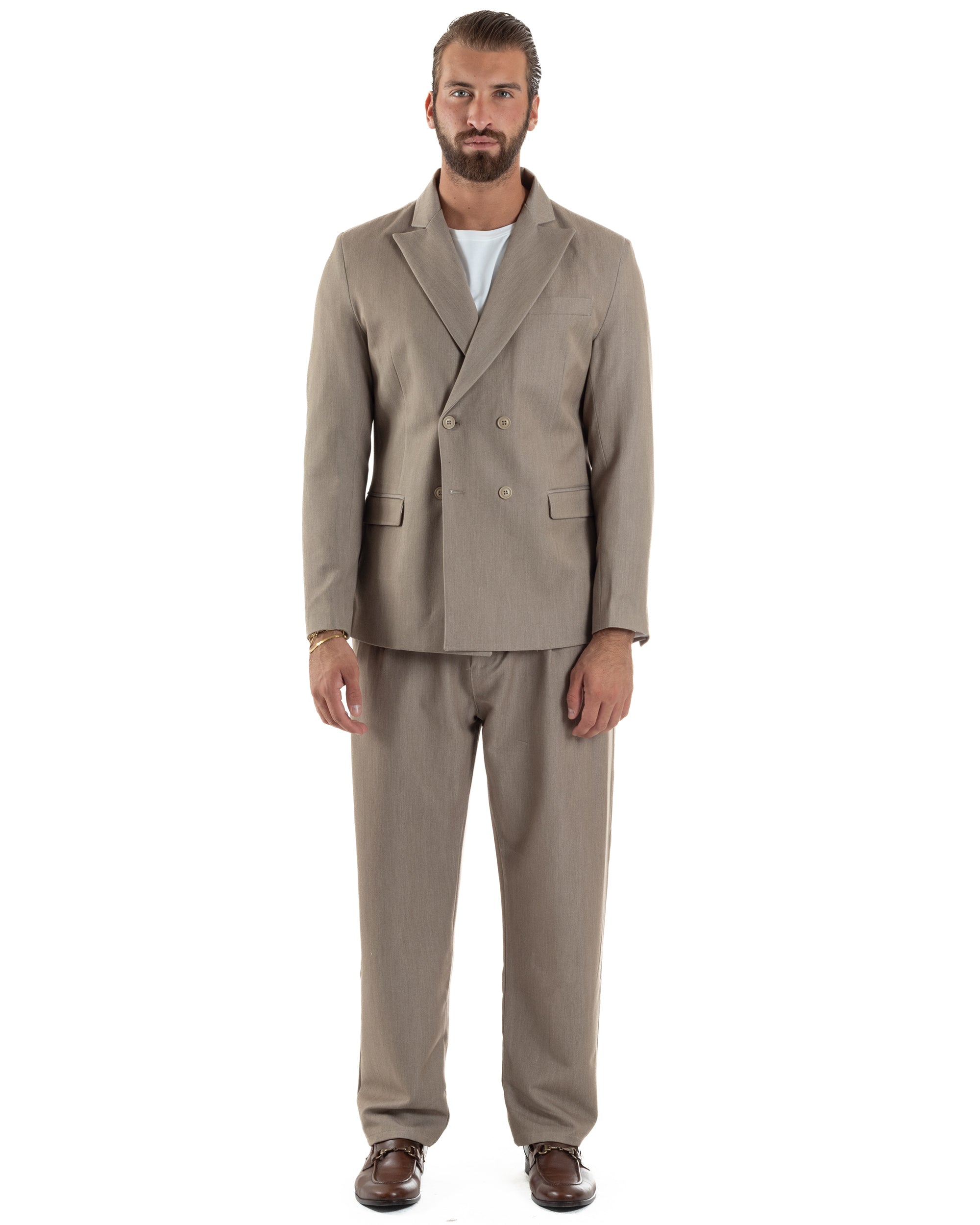 Abito Uomo Doppiopetto Viscosa Pantaloni Baggy Beige Melangiato AE1191A
