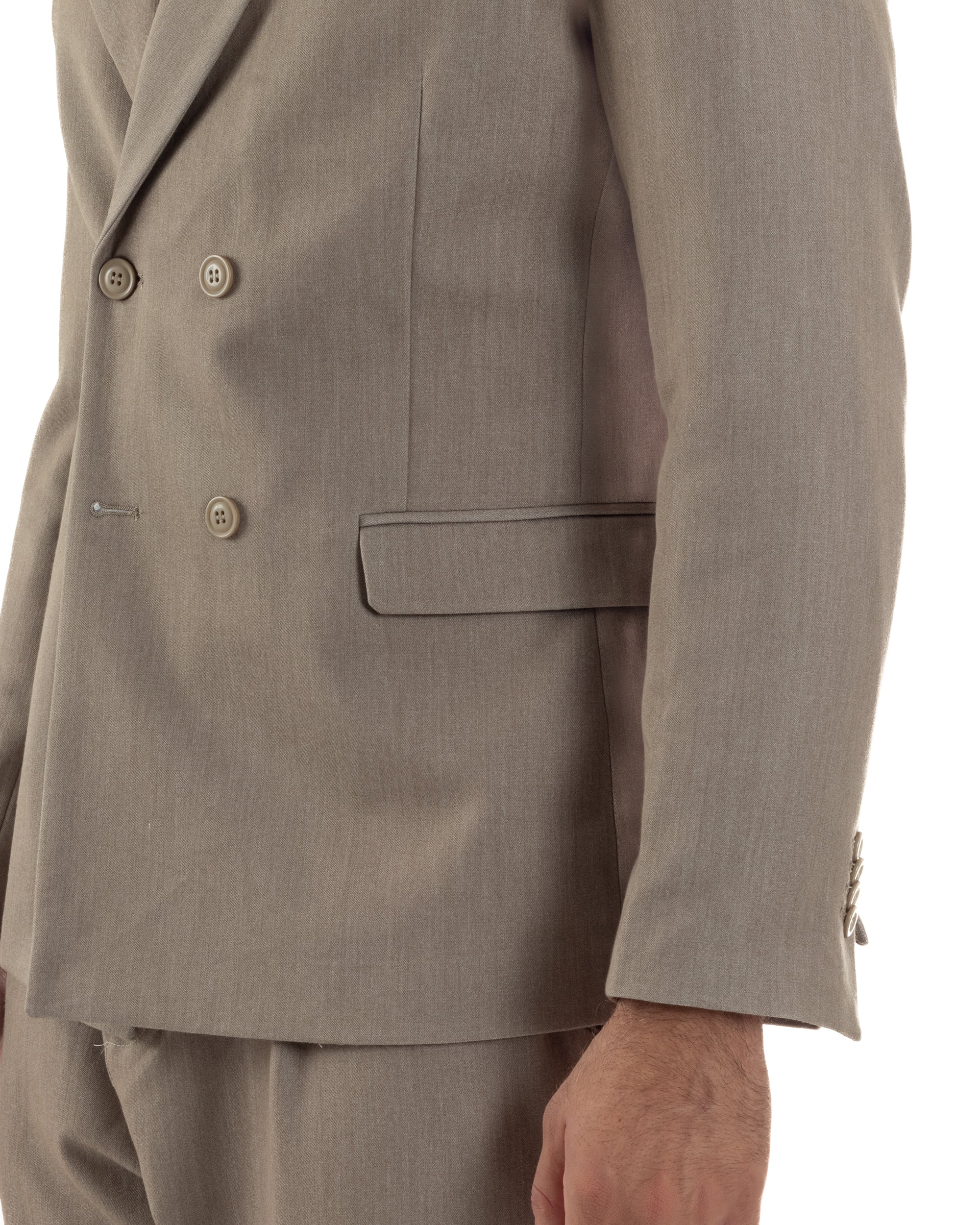 Abito Uomo Doppiopetto Viscosa Pantaloni Baggy Beige Melangiato AE1191A