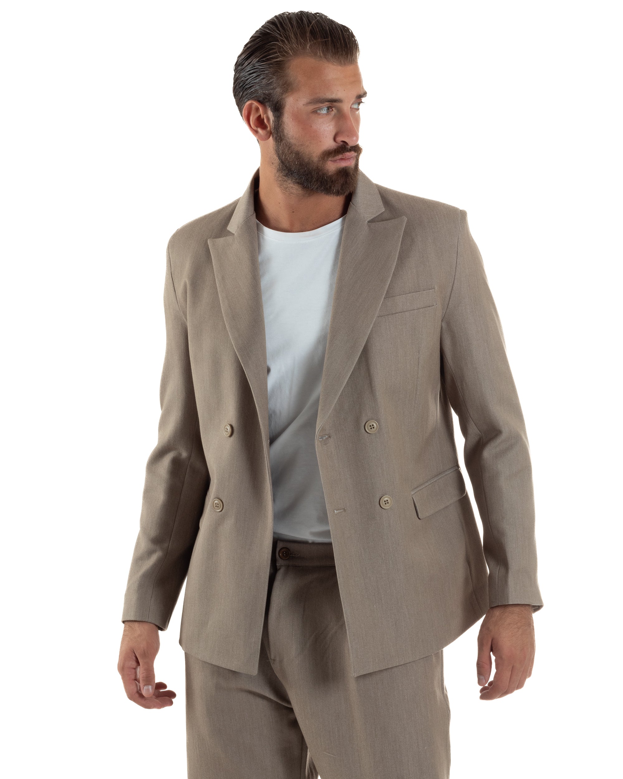 Abito Uomo Doppiopetto Viscosa Pantaloni Baggy Beige Melangiato AE1191A