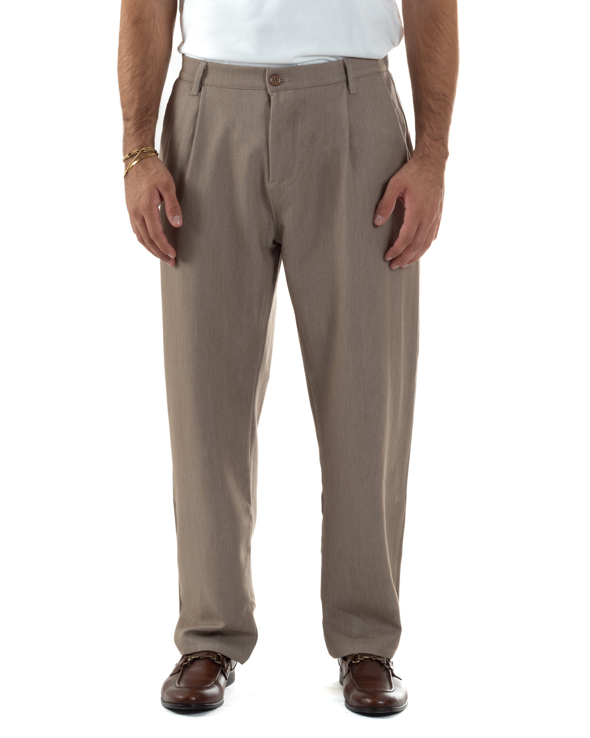 Abito Uomo Doppiopetto Viscosa Pantaloni Baggy Beige Melangiato AE1191A